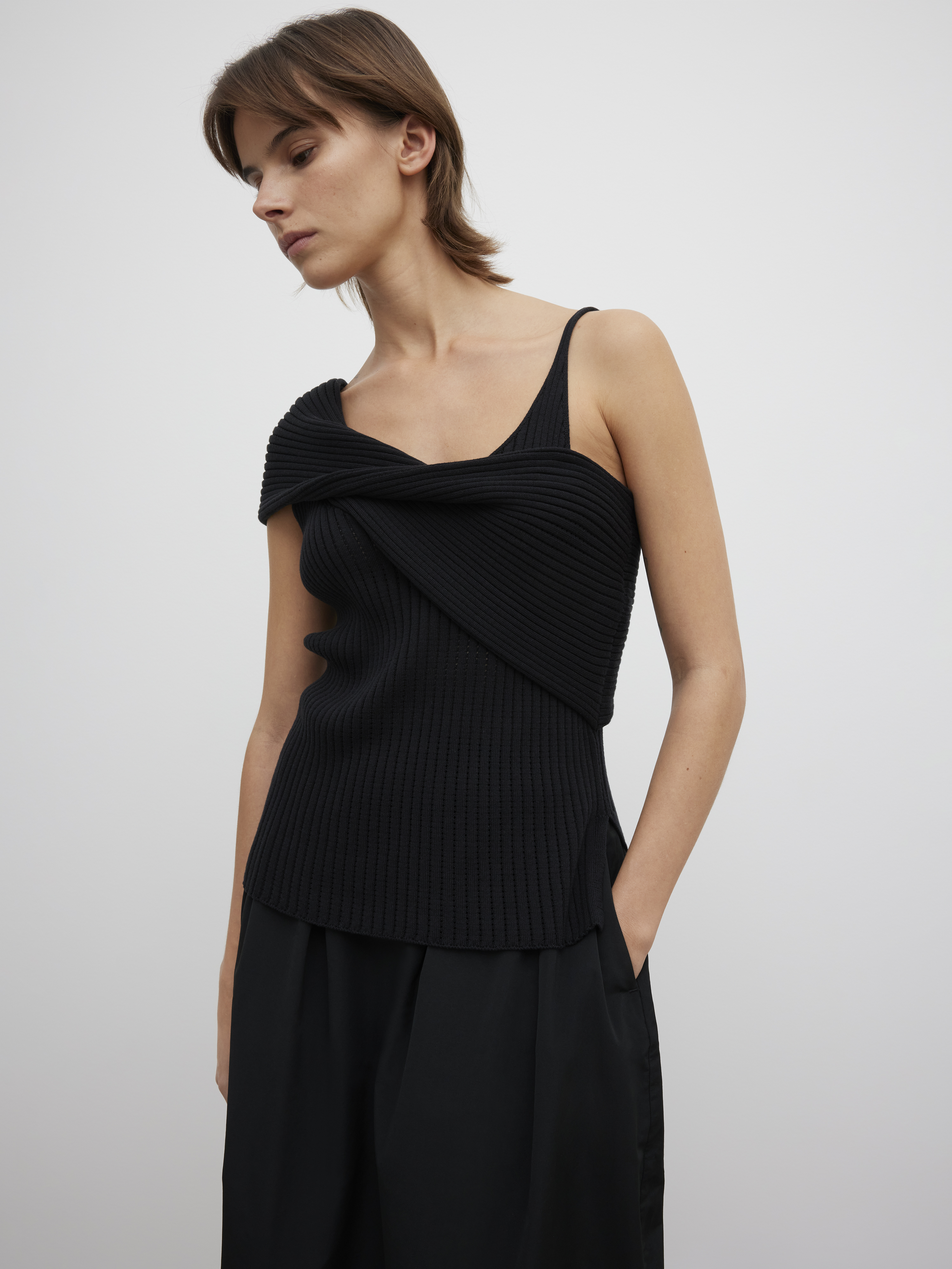 House Of Dagmar Draped Knit Top In Black