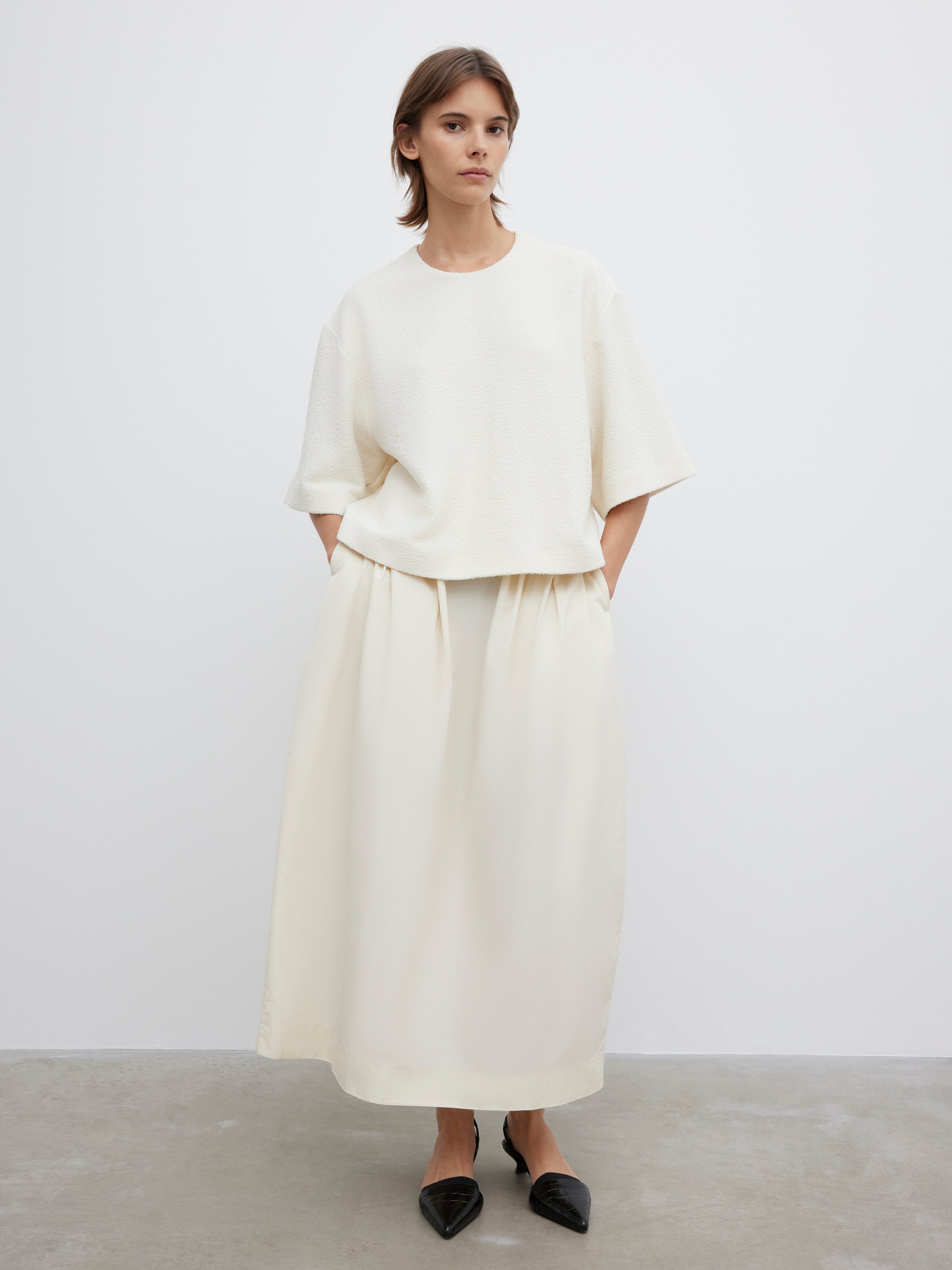 House Of Dagmar Bouclé Zip-up T-shirt In Cream White