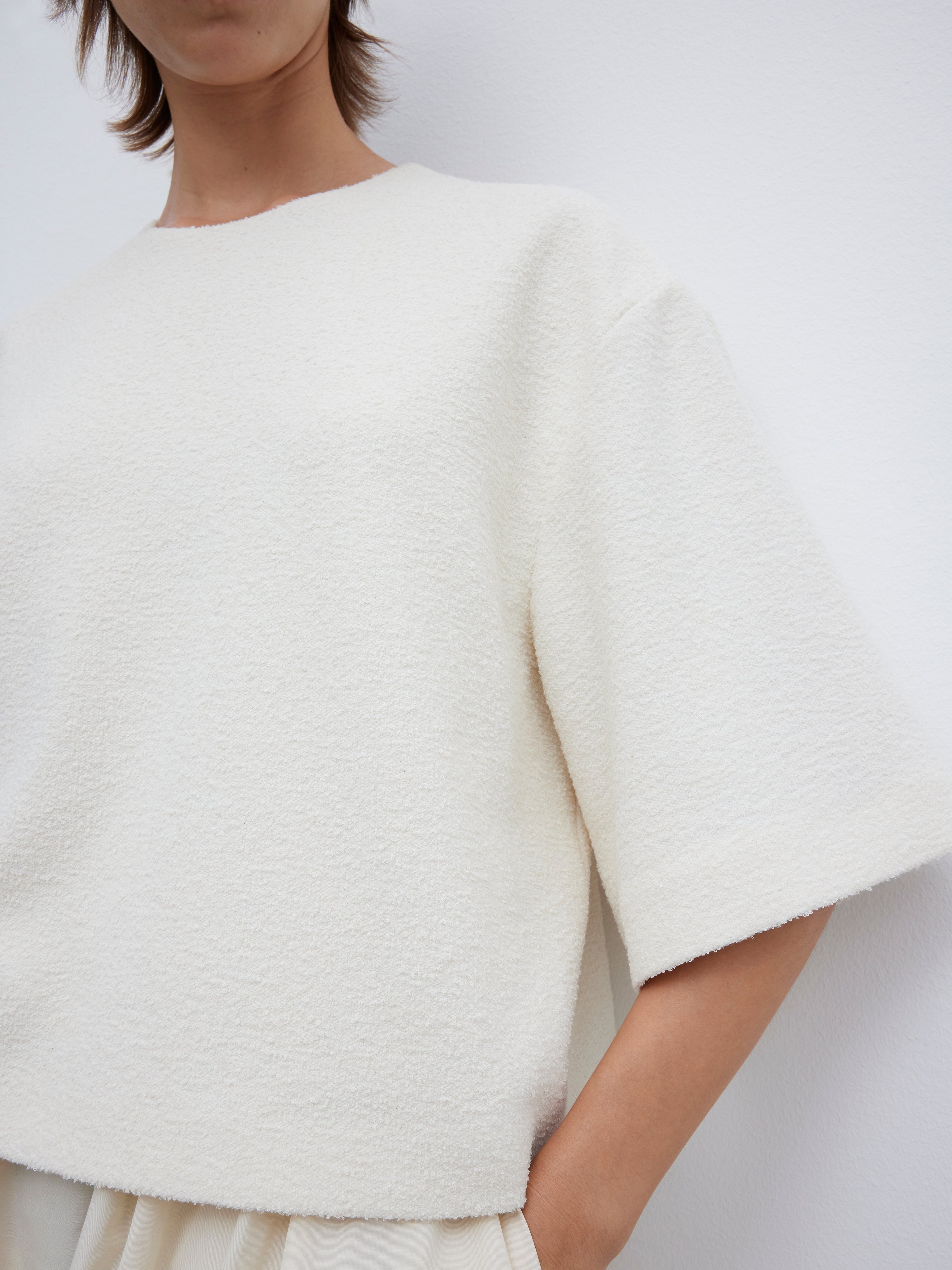 House Of Dagmar Bouclé Zip-up T-shirt In Cream White