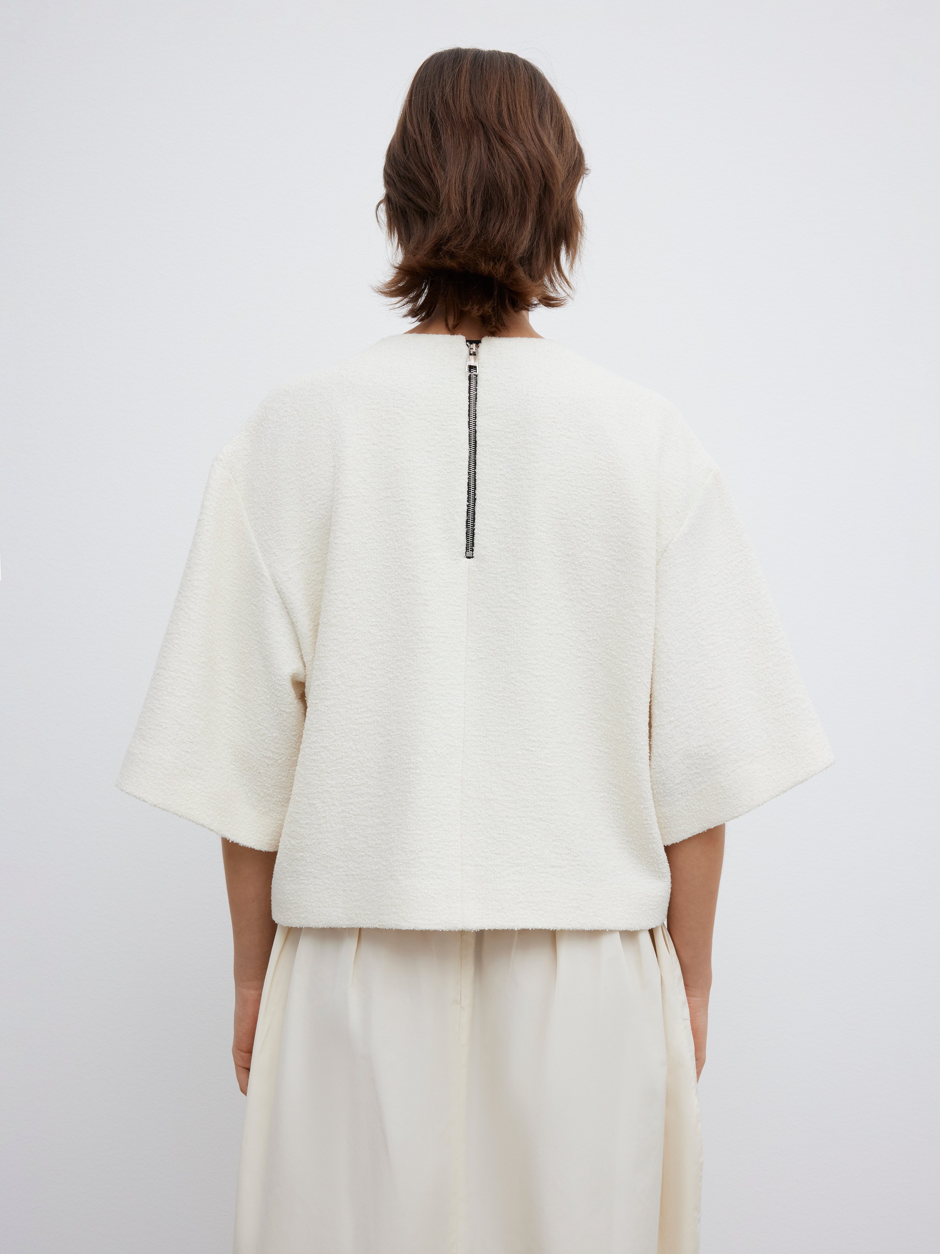 House Of Dagmar Bouclé Zip-up T-shirt In Cream White