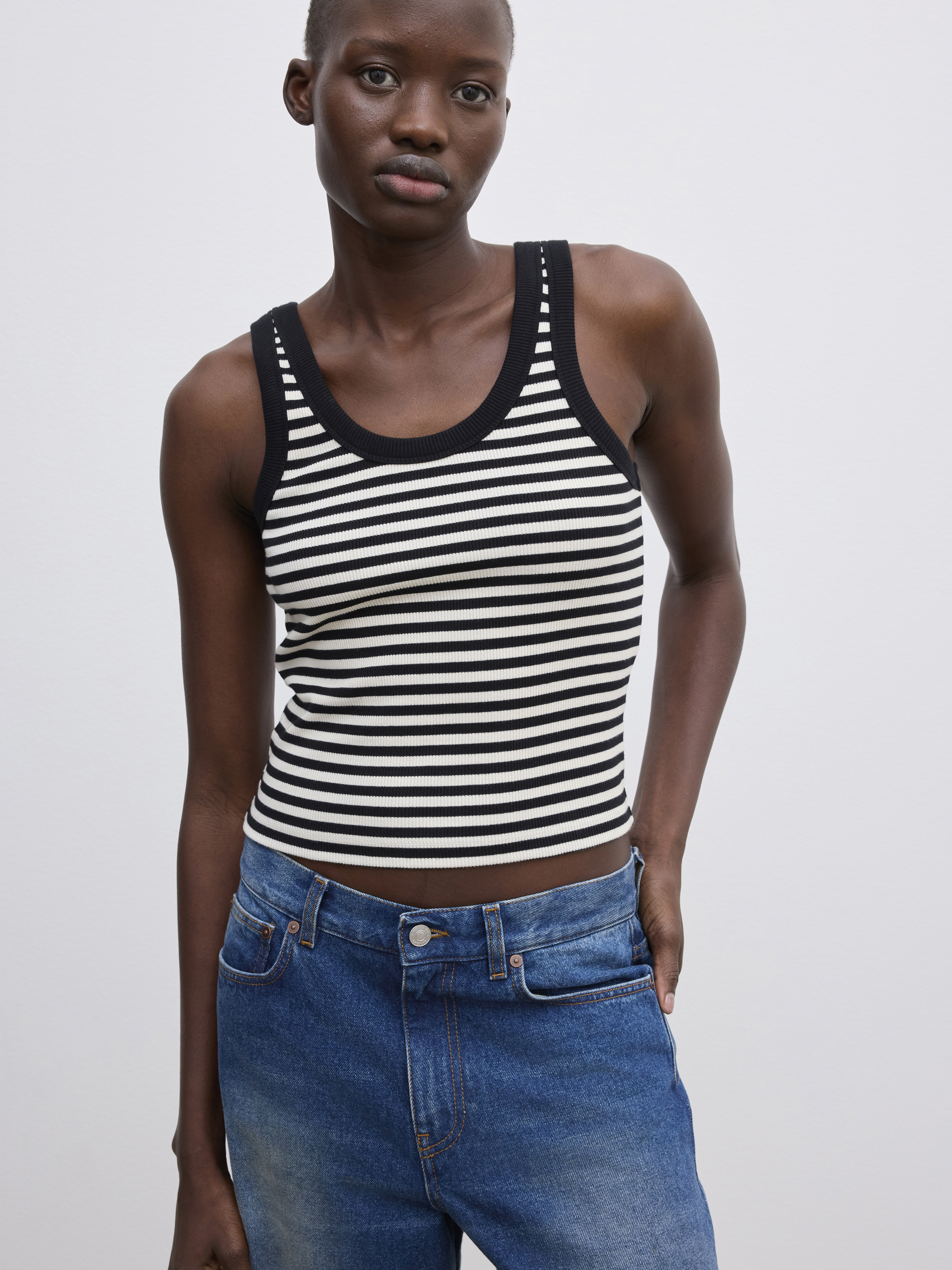 House Of Dagmar Ribbed Tank Top In Black White