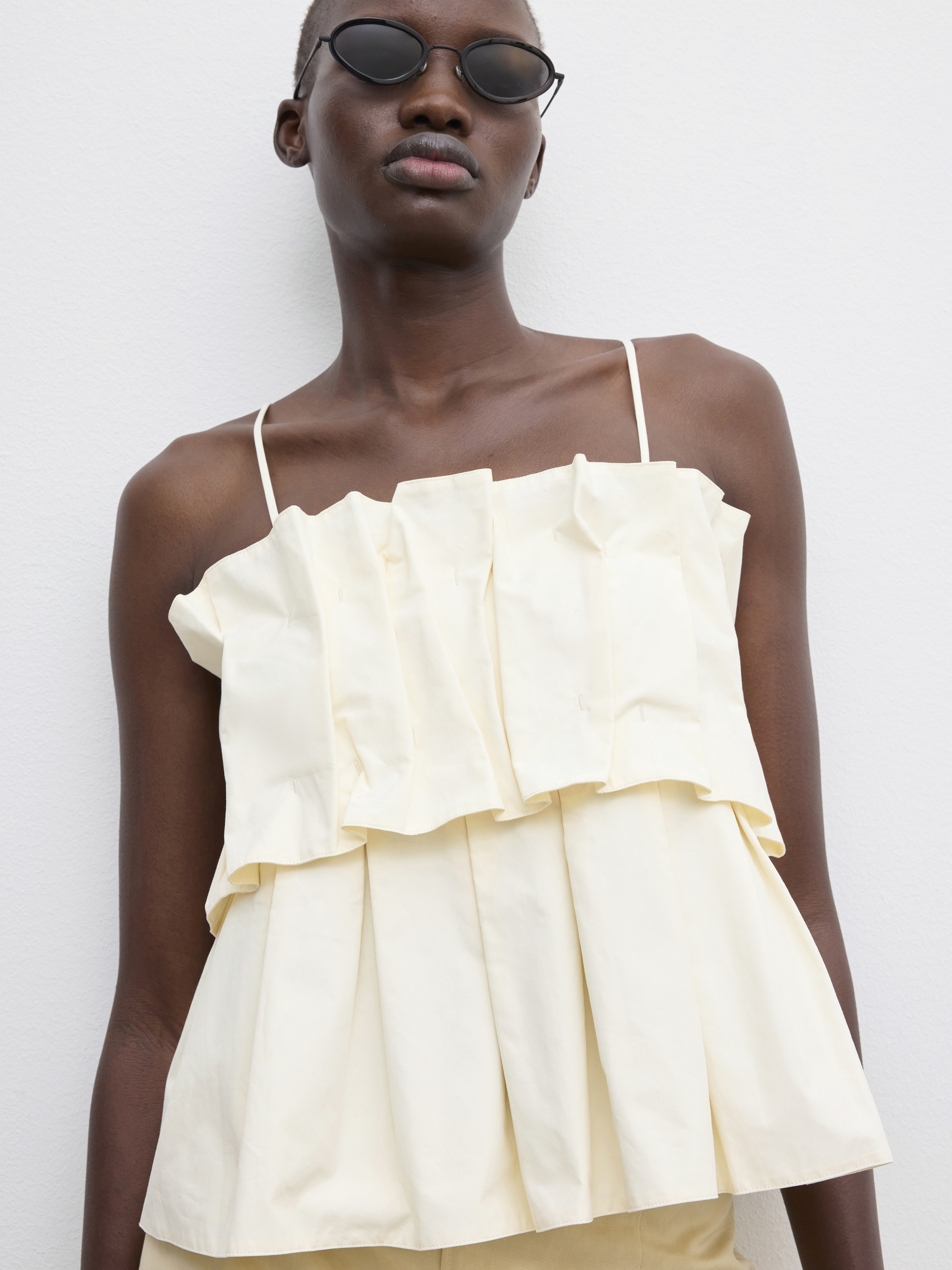 House Of Dagmar Sculpted Strap Top In Cream White