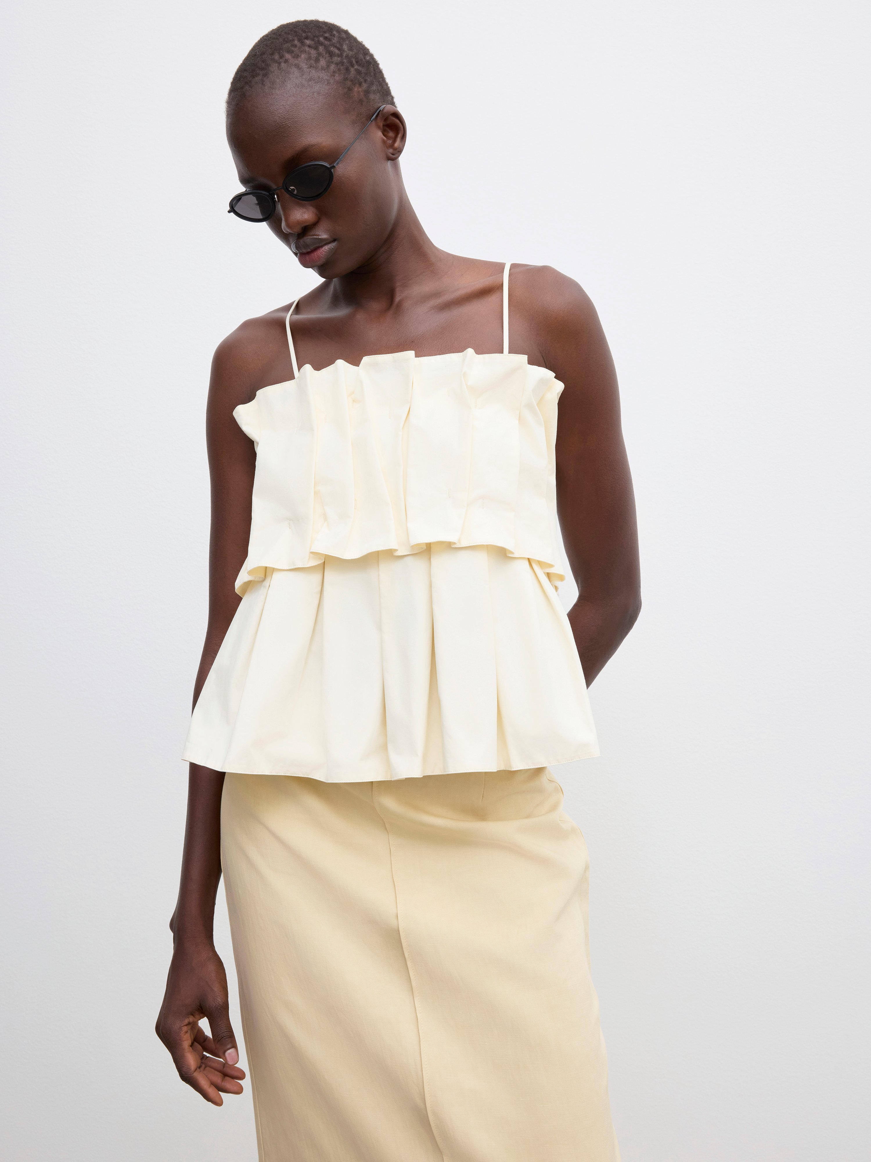 House Of Dagmar Sculpted Strap Top In Cream White