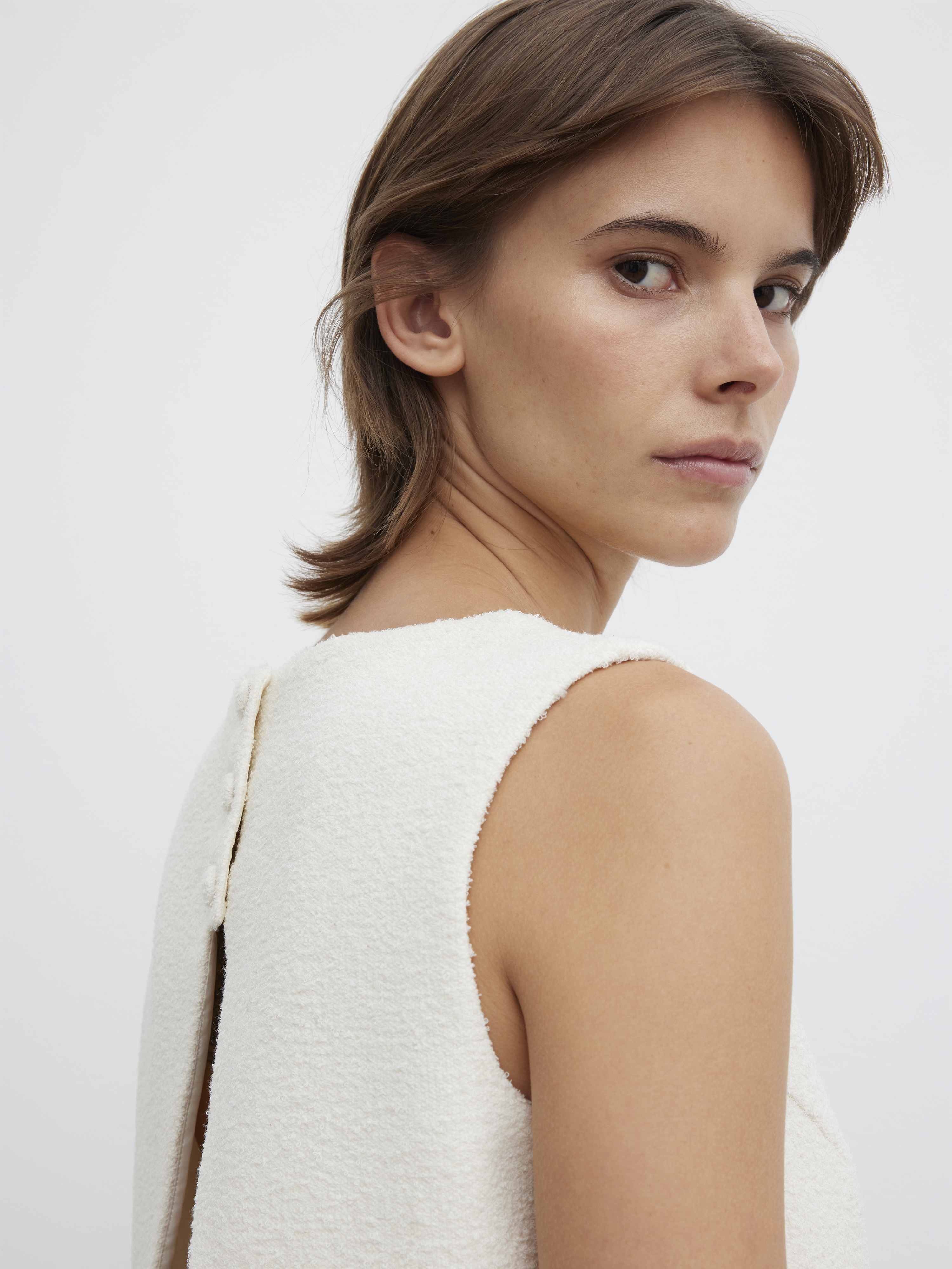 House Of Dagmar Open Back Bouclé Top In Cream White
