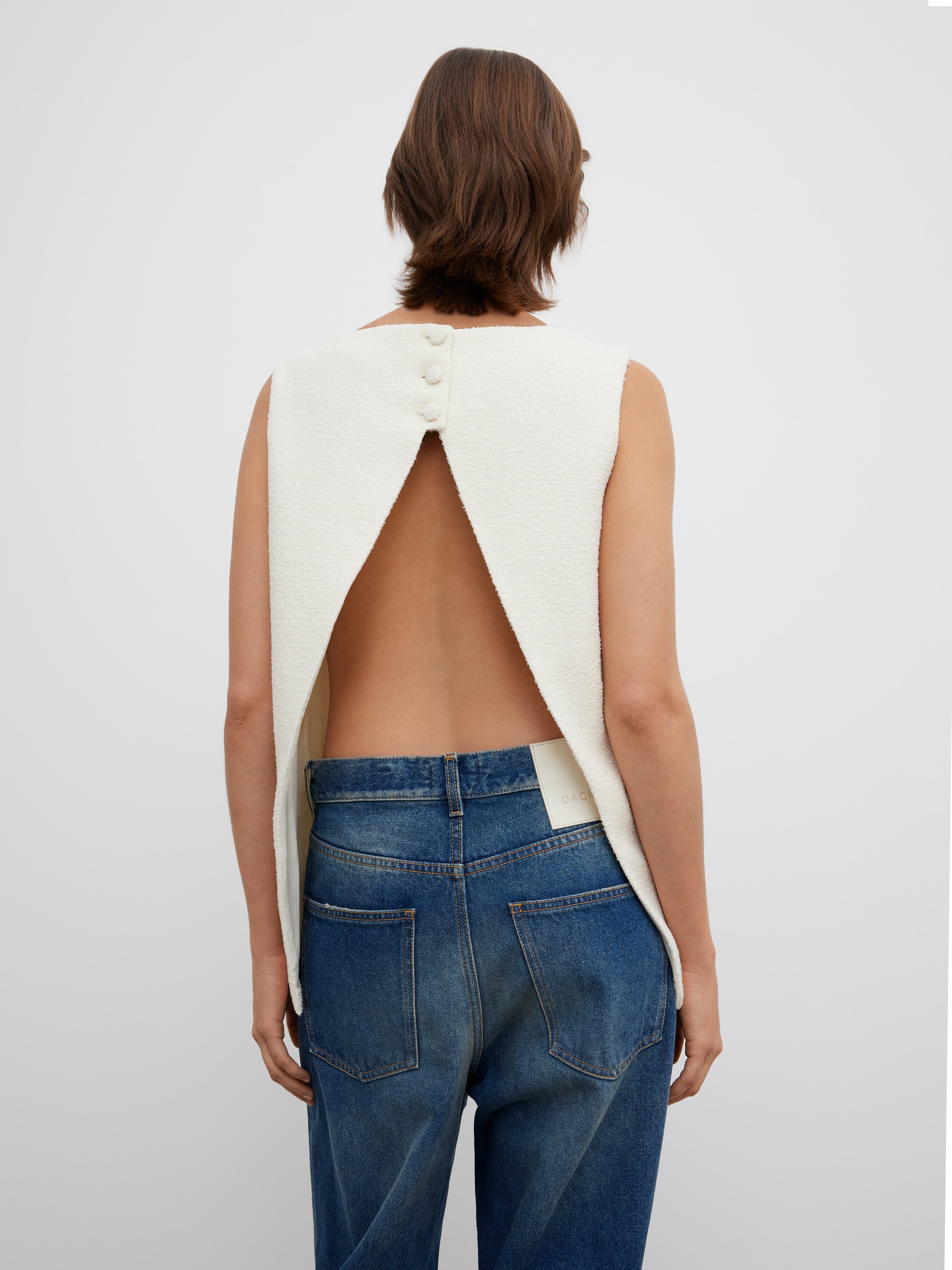 House Of Dagmar Open Back Bouclé Top In Cream White