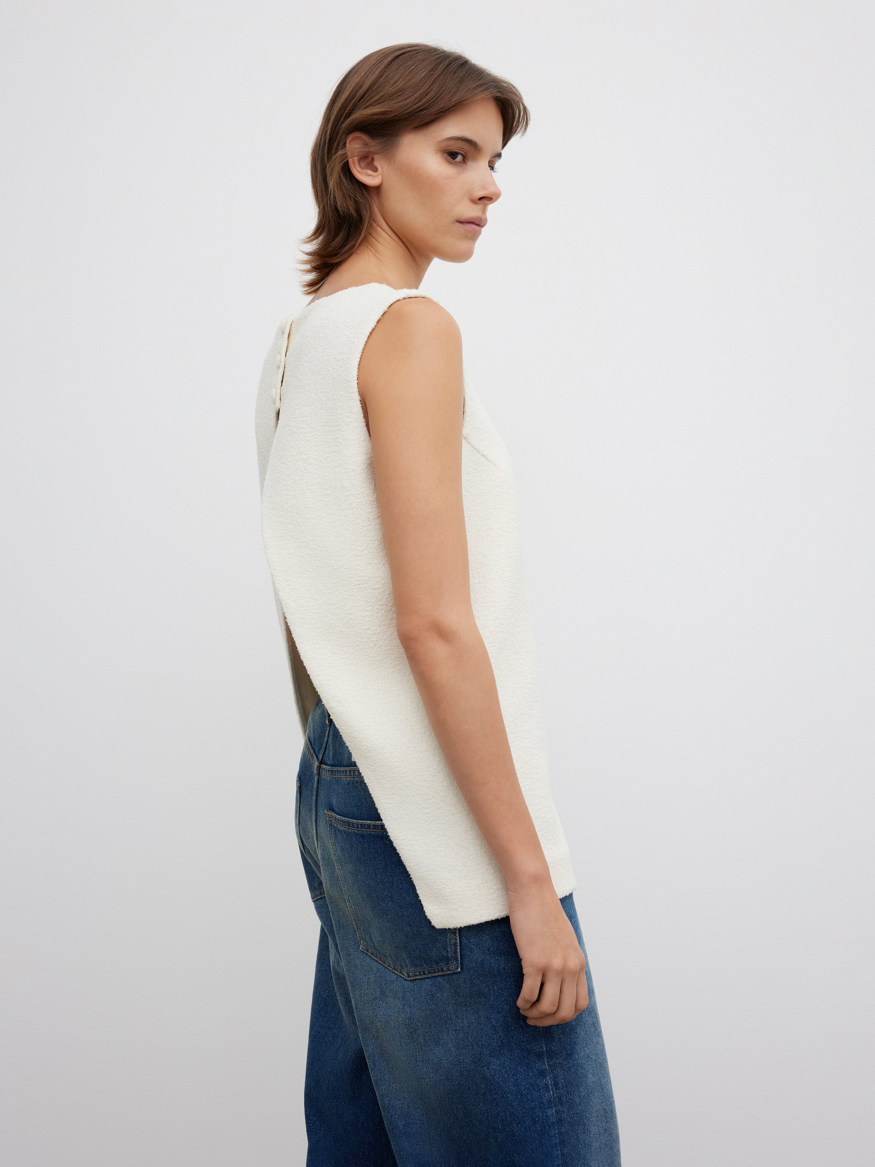 House Of Dagmar Open Back Bouclé Top In Cream White