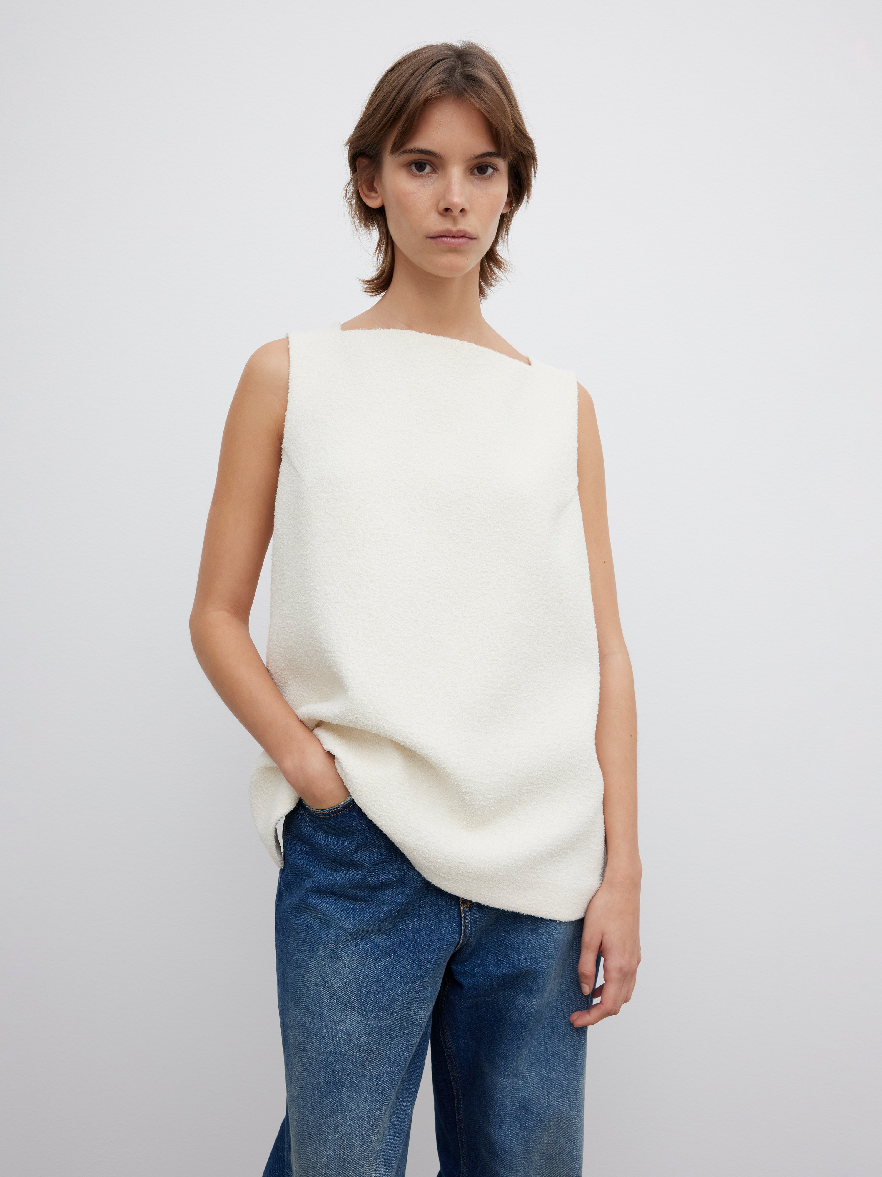 House Of Dagmar Open Back Bouclé Top In Cream White