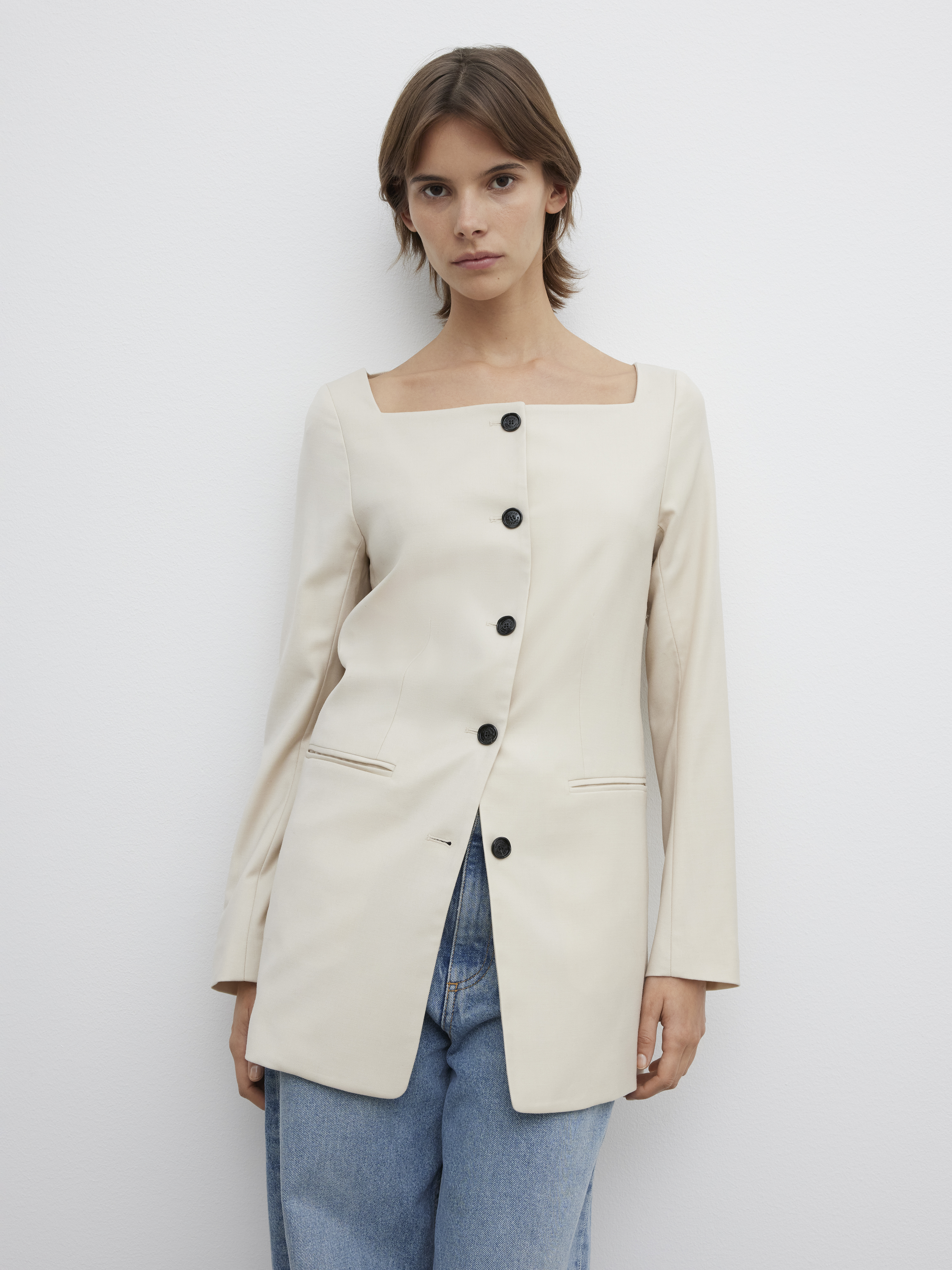 House Of Dagmar Square Neck Blazer In Sand Beige