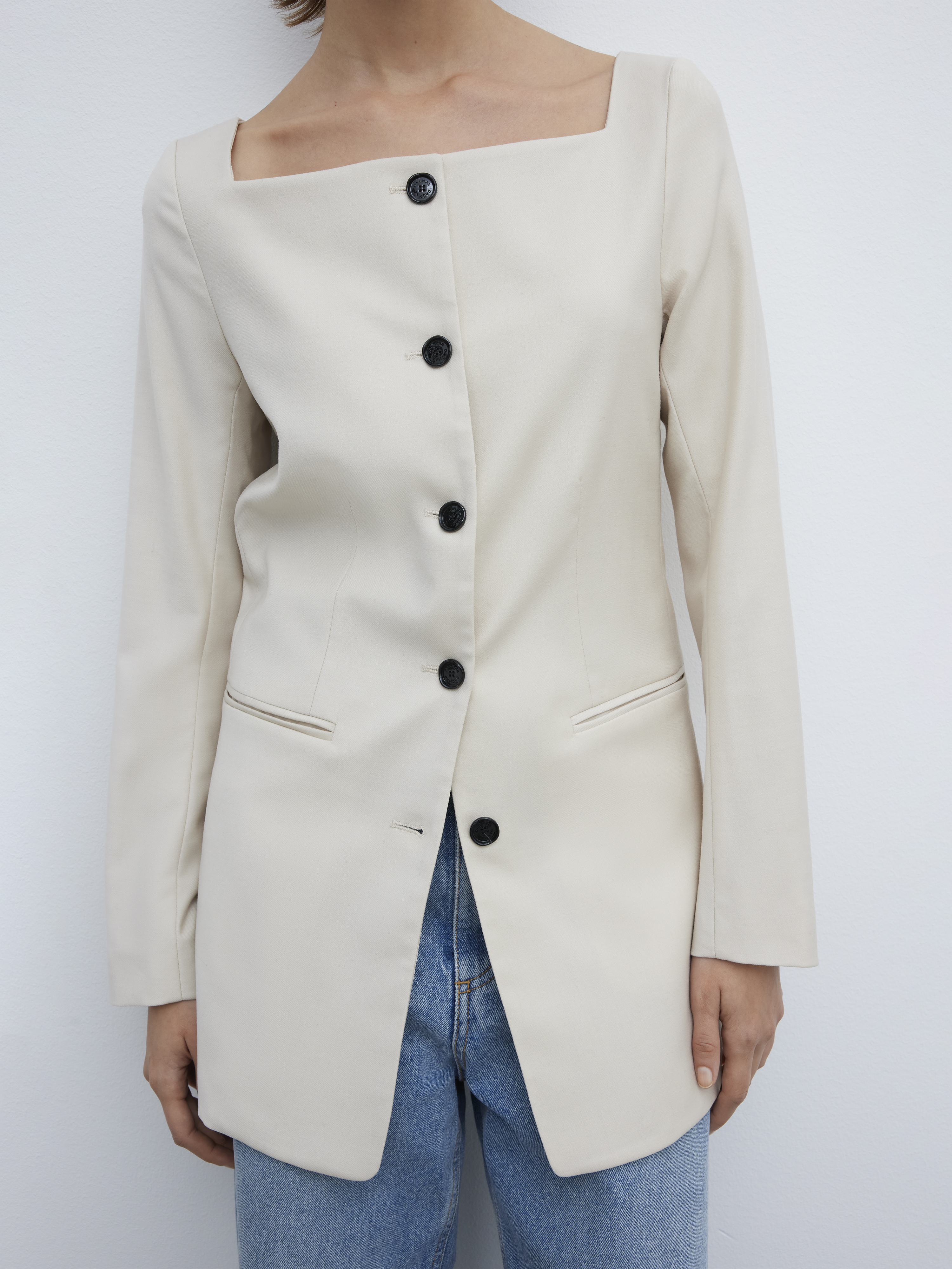 House Of Dagmar Square Neck Blazer In Sand Beige