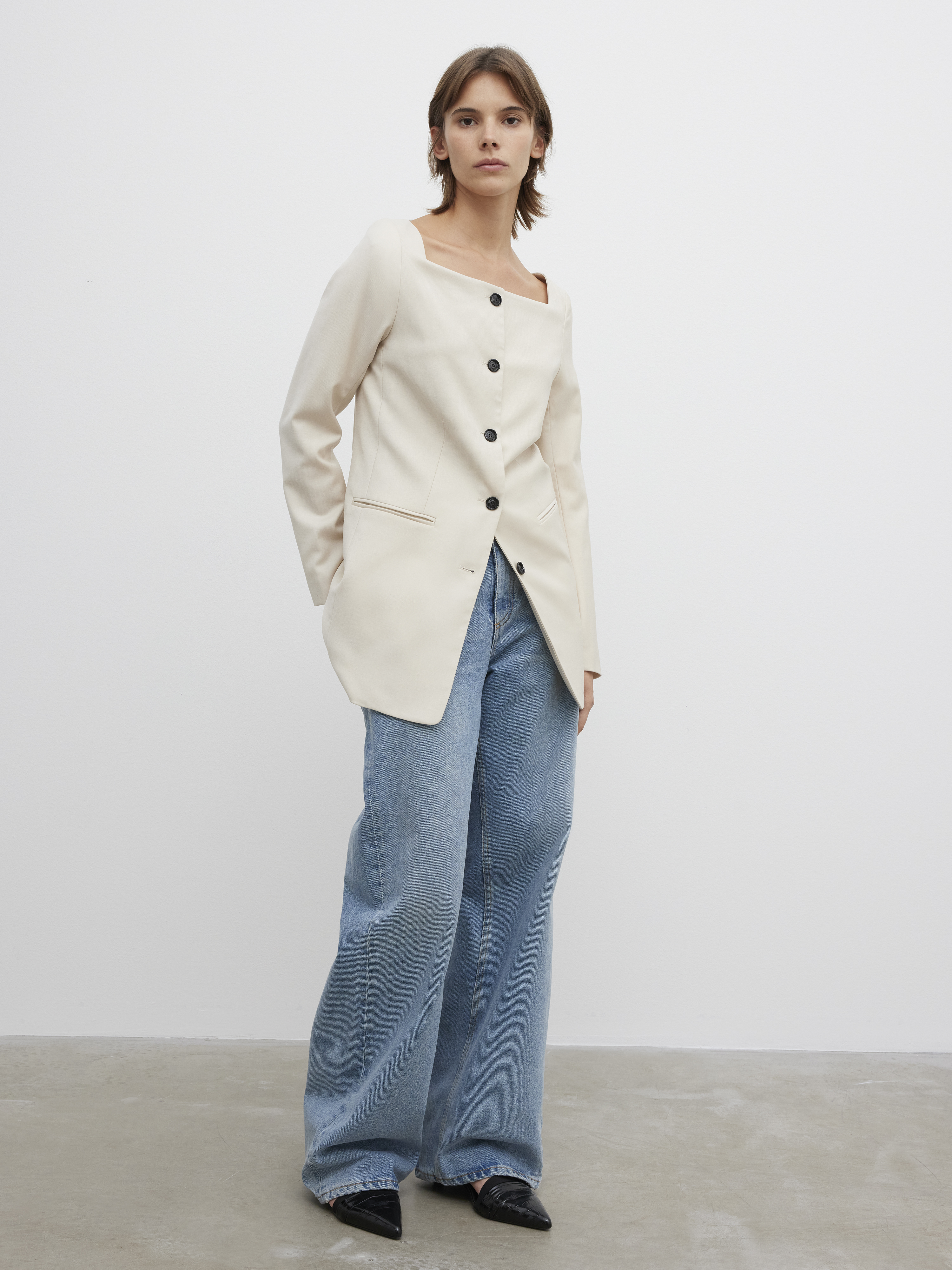 House Of Dagmar Square Neck Blazer In Sand Beige