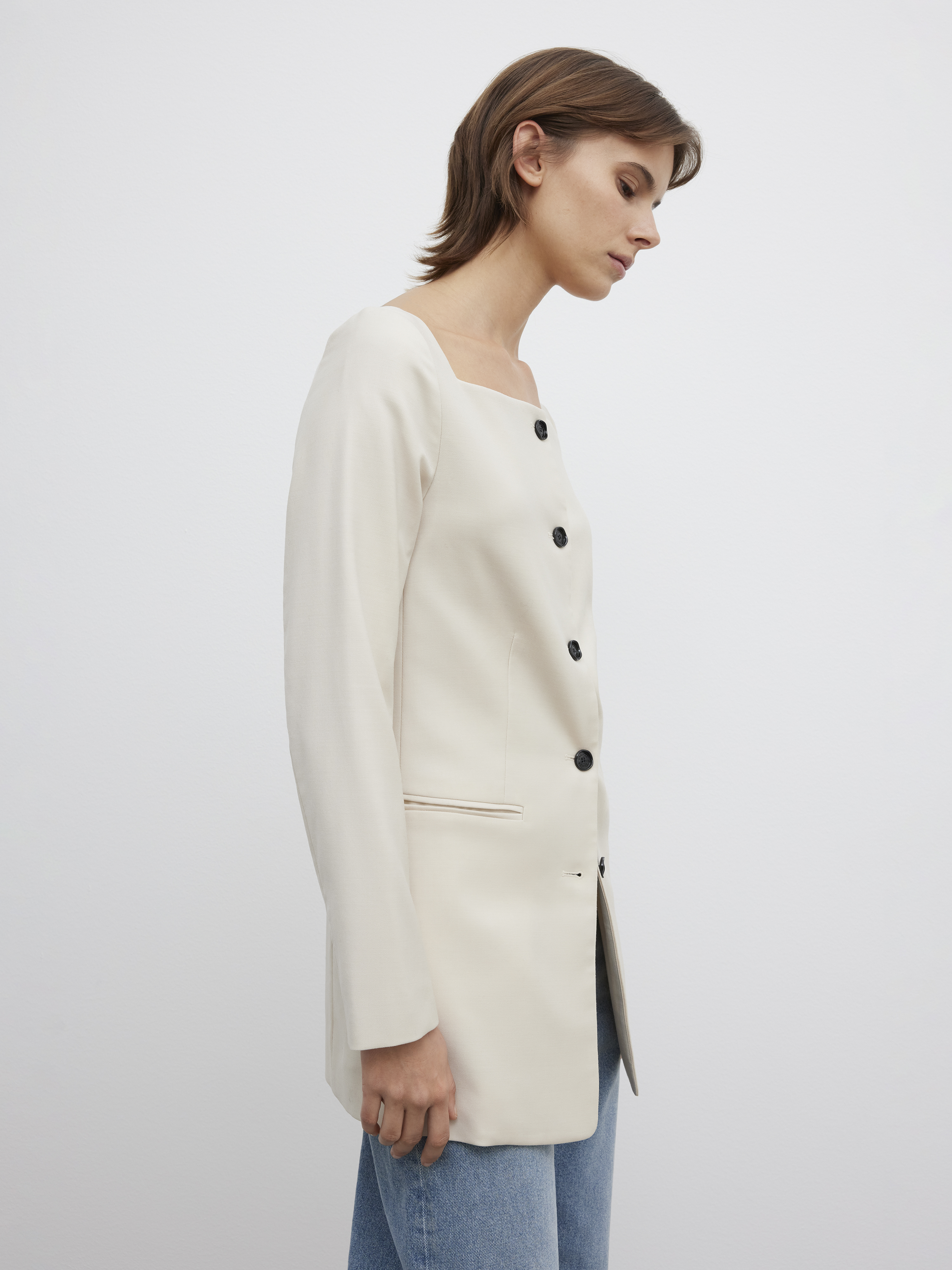 House Of Dagmar Square Neck Blazer In Sand Beige