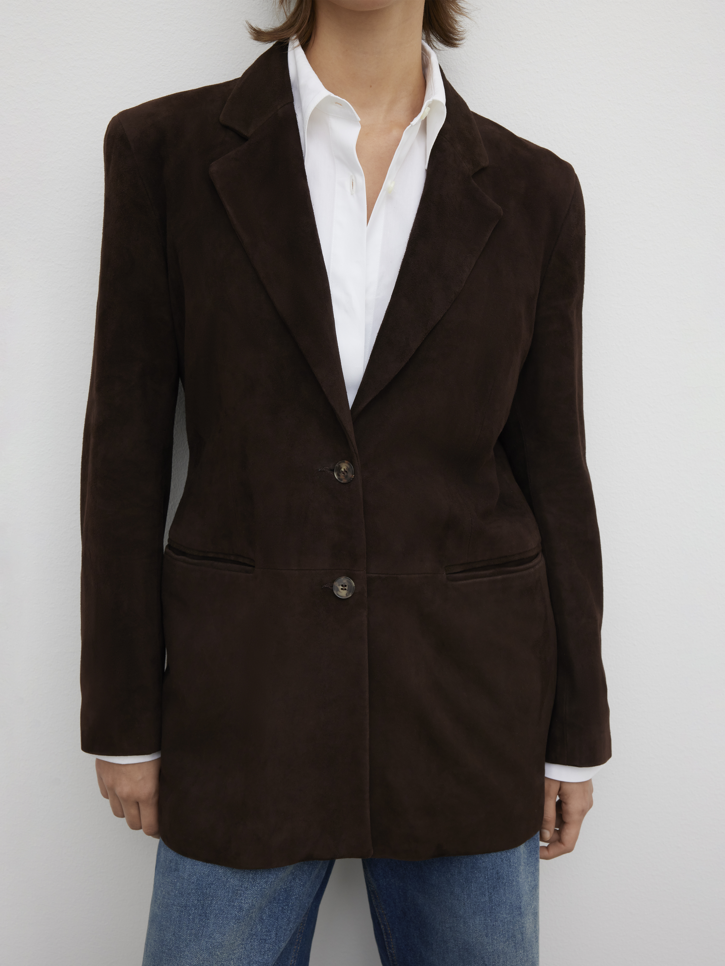 House Of Dagmar Slim Suede Blazer In Chocolate Brown
