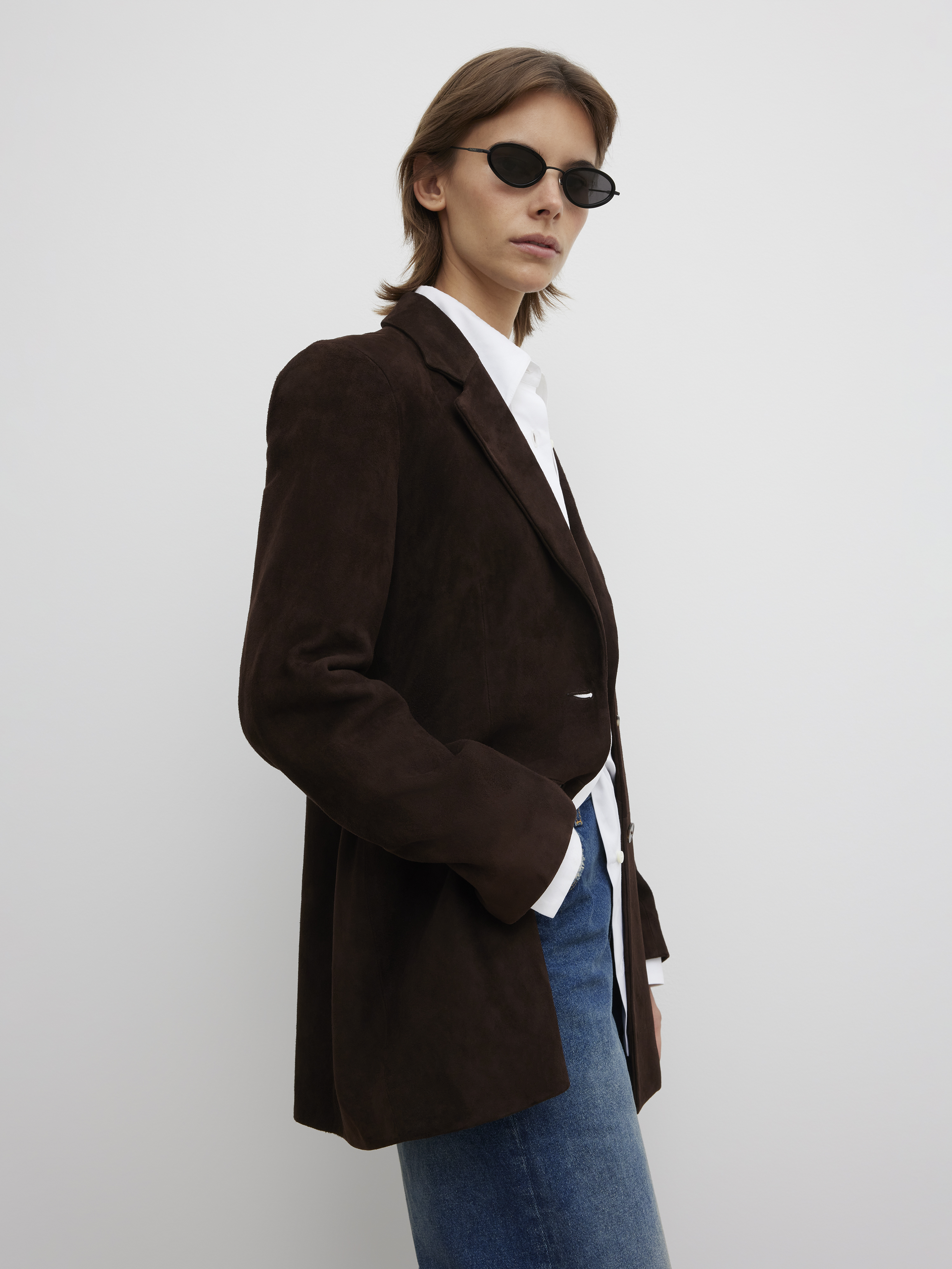 House Of Dagmar Slim Suede Blazer In Chocolate Brown