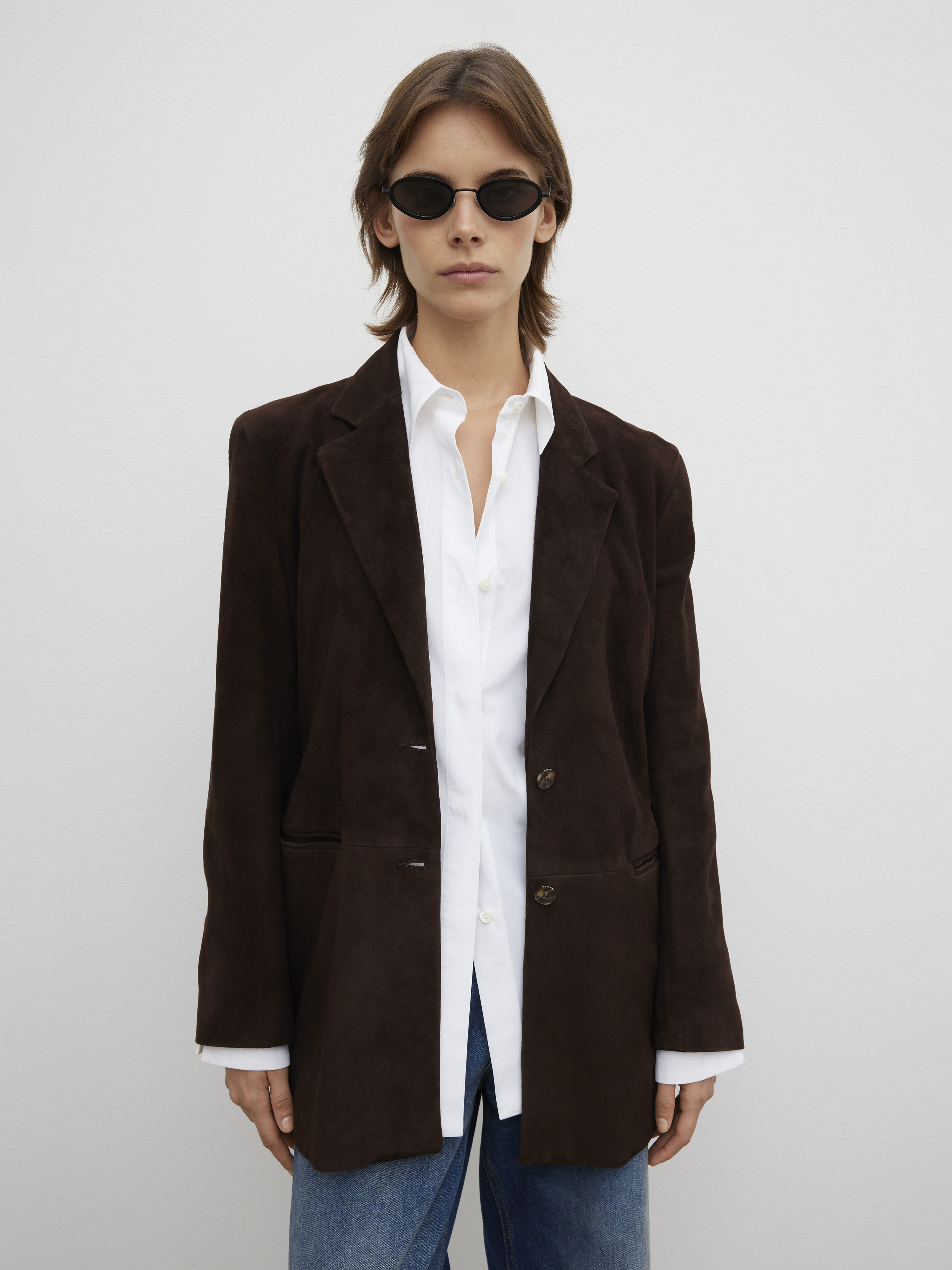 House Of Dagmar Slim Suede Blazer In Chocolate Brown