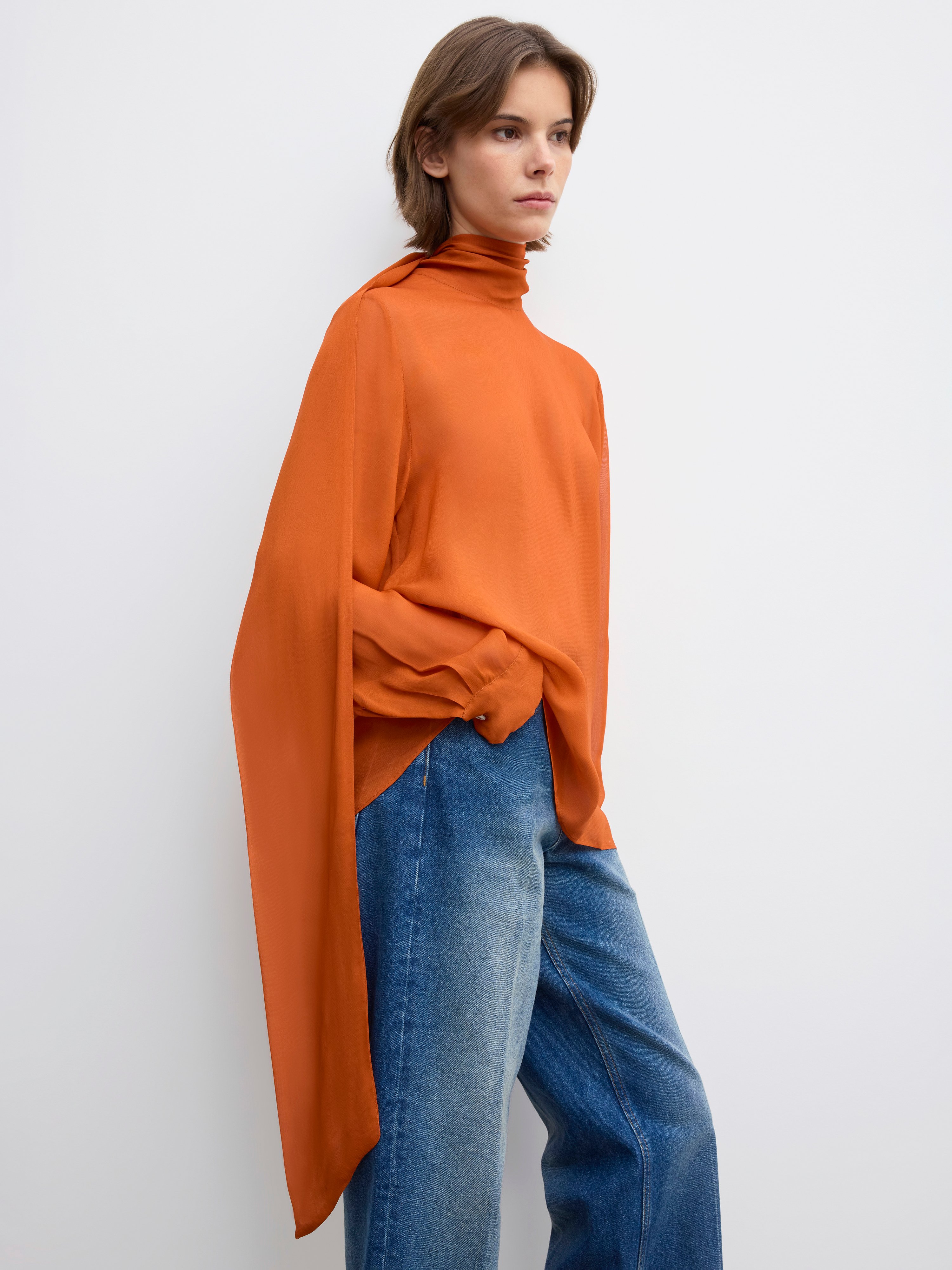 House Of Dagmar Scarf Blouse In Orange Rust