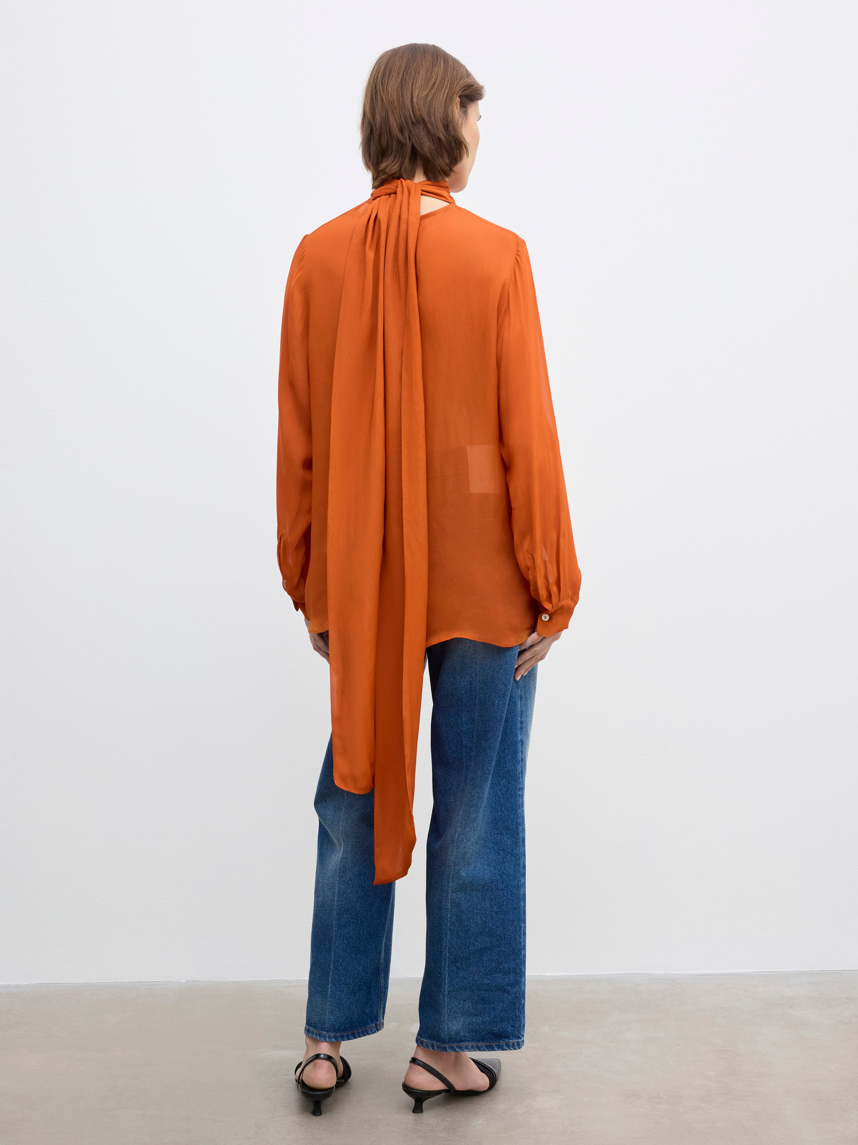 House Of Dagmar Scarf Blouse In Orange Rust