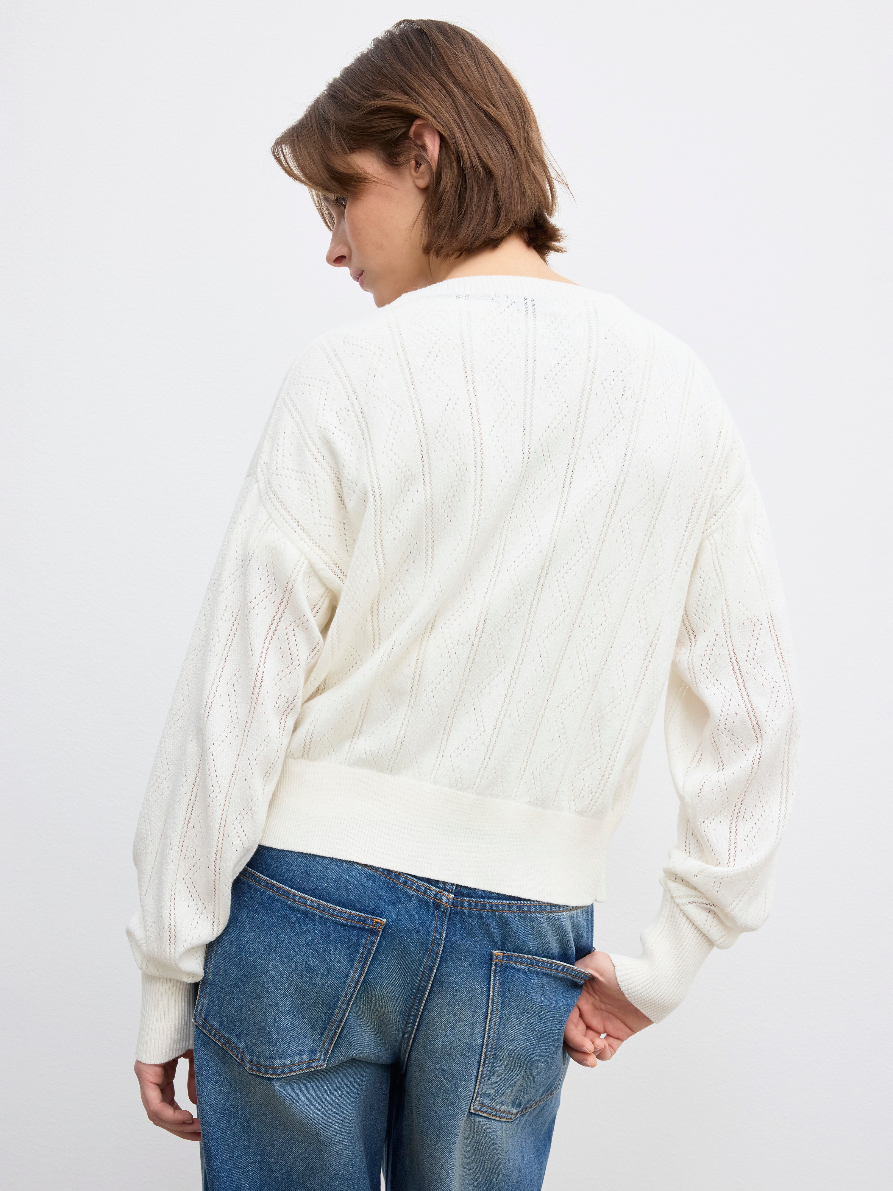 House Of Dagmar Pointelle Cardigan In Ivory White