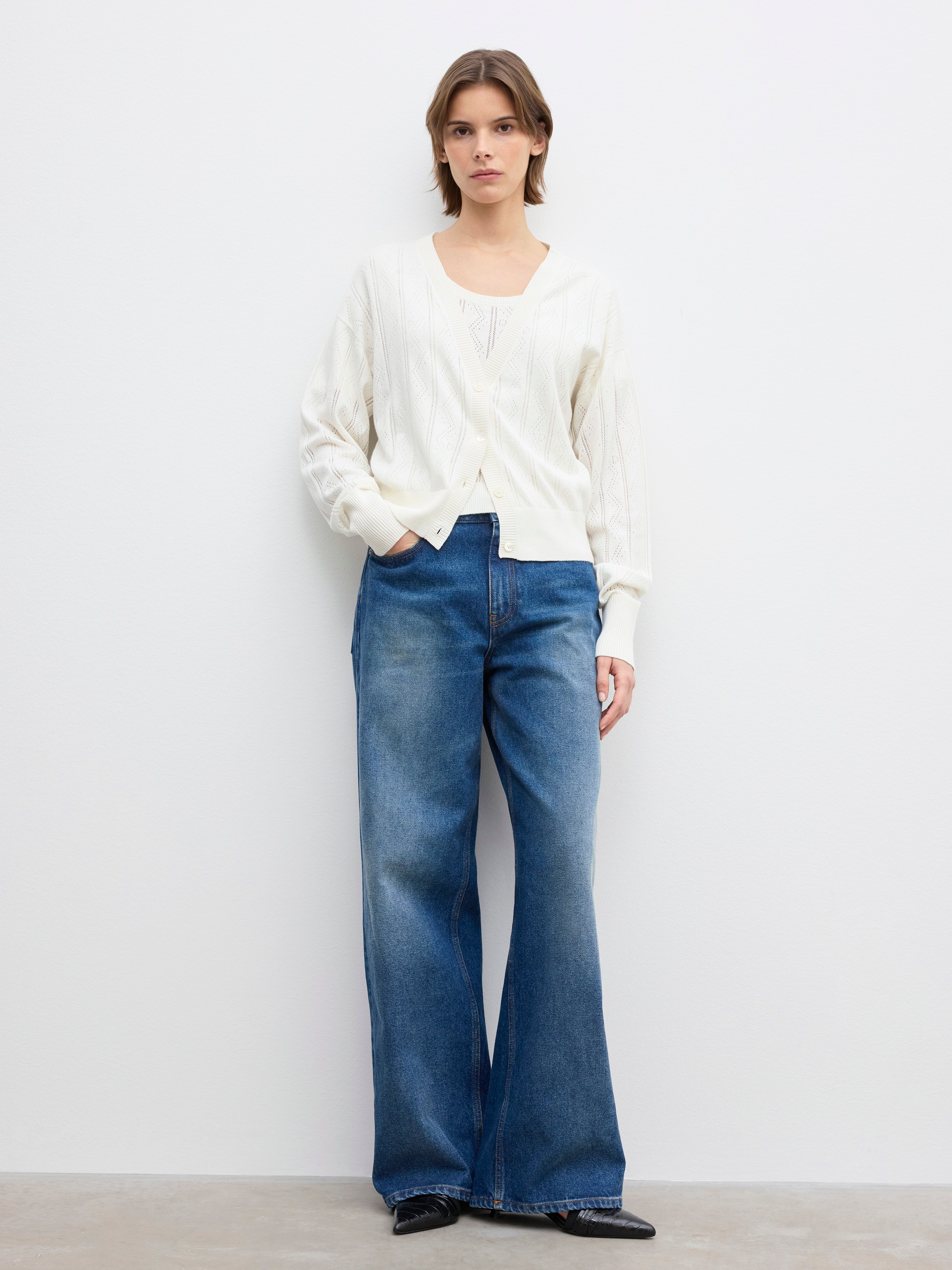 House Of Dagmar Pointelle Cardigan In Ivory White