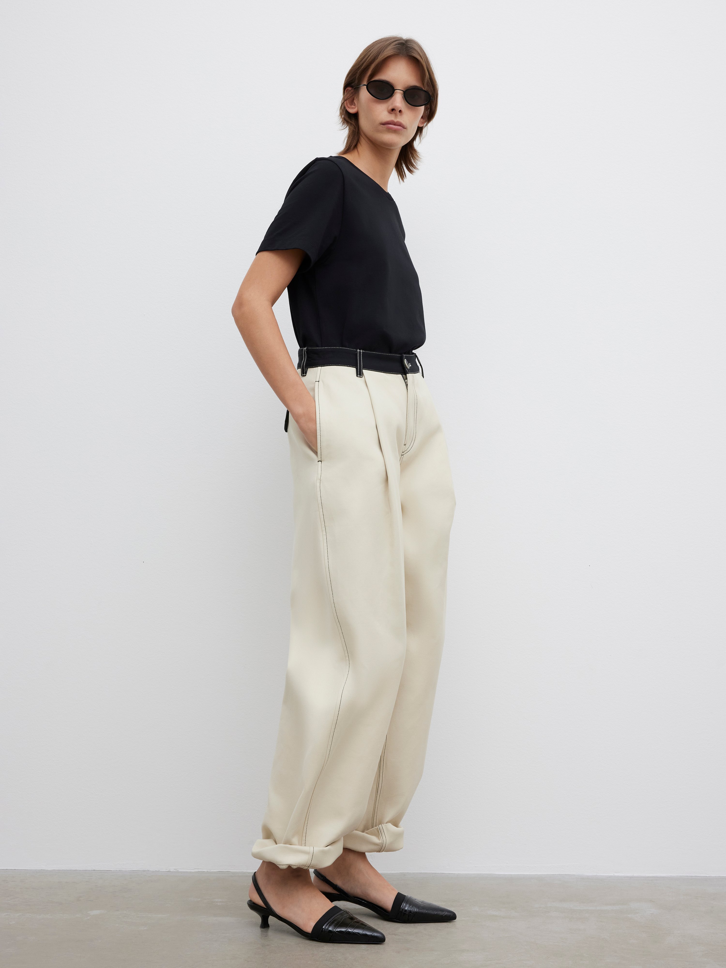House Of Dagmar Two Tone Trousers In White Black