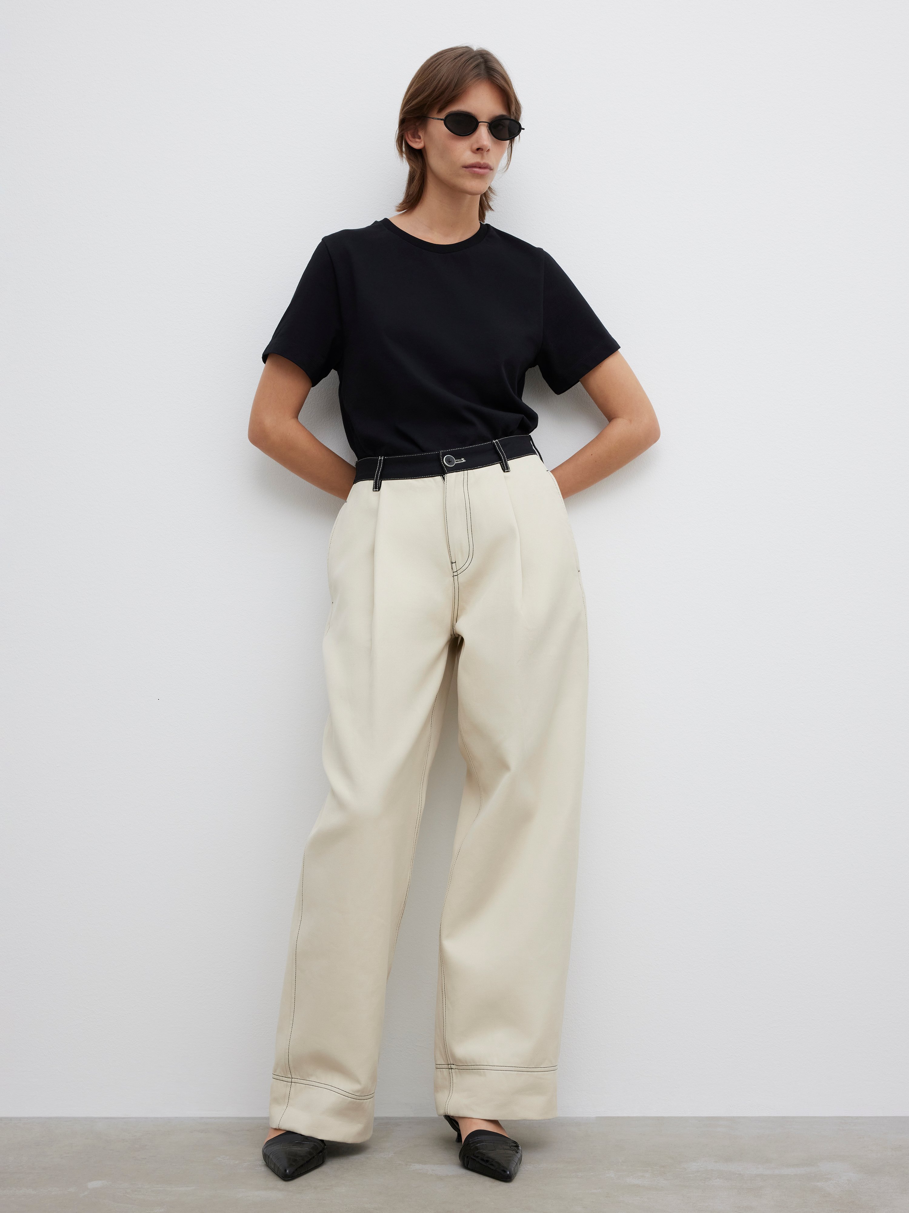 House Of Dagmar Two Tone Trousers In White Black