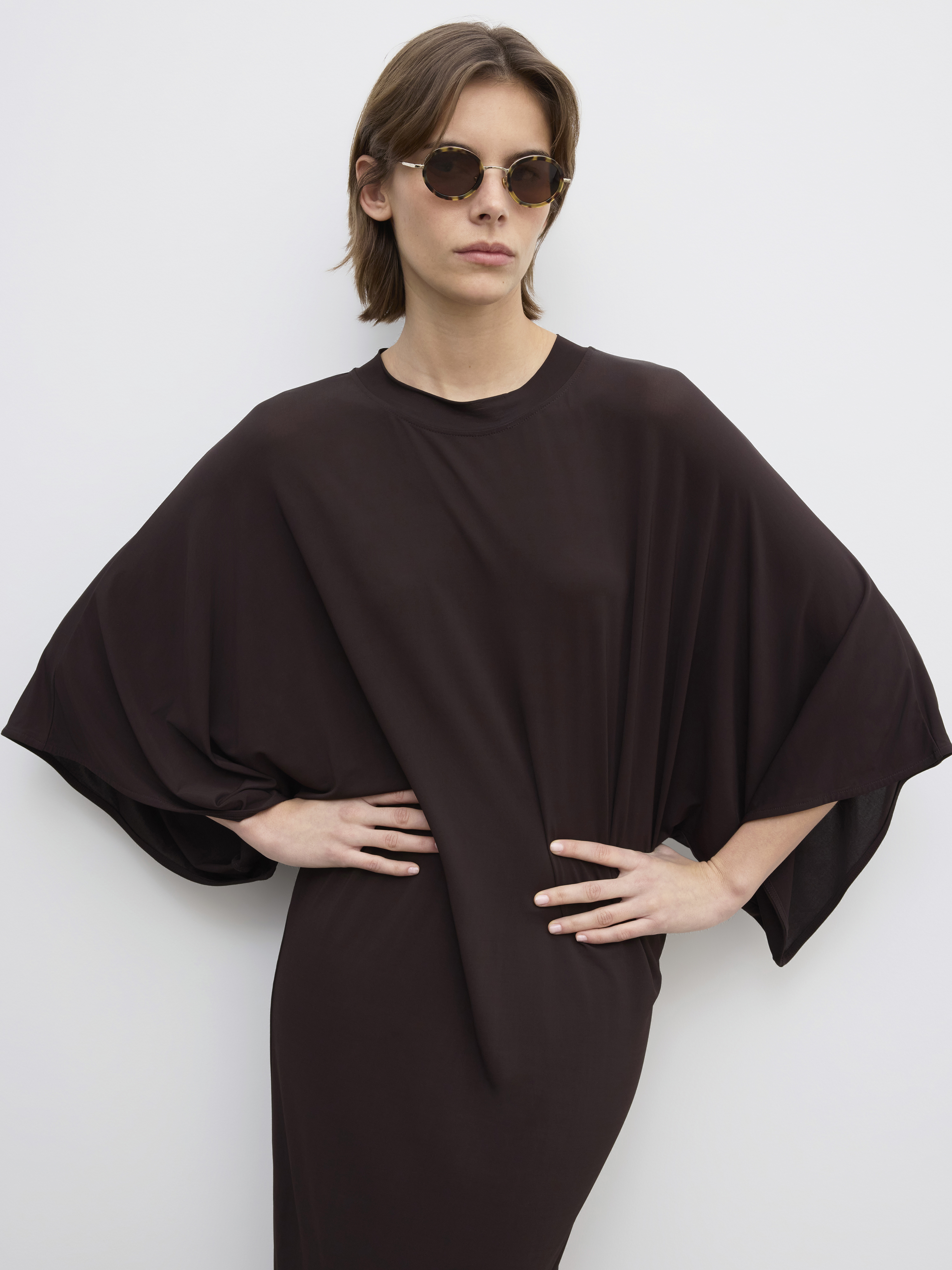 House Of Dagmar Jersey Kimono Dress In Chocolate Brown