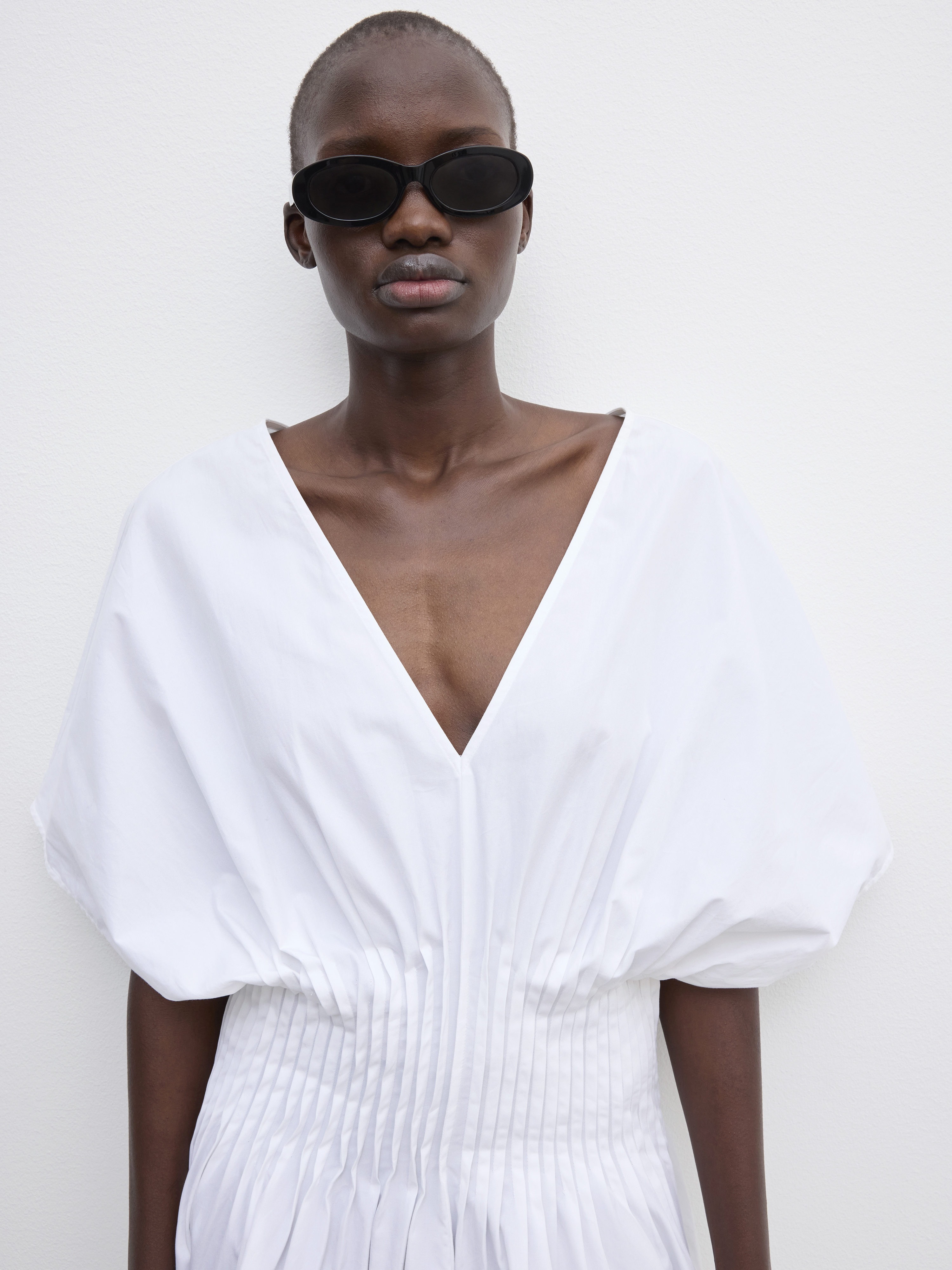 House Of Dagmar Poplin V-neck Dress In White