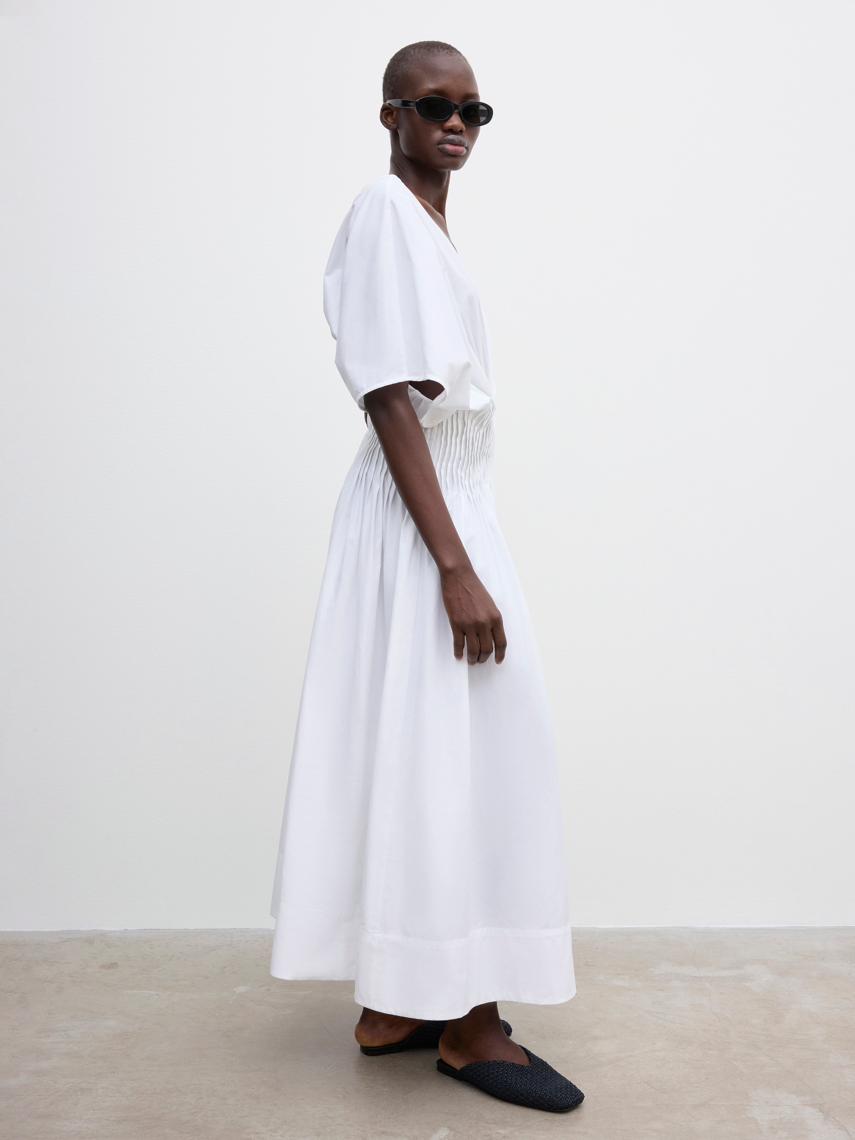 House Of Dagmar Poplin V-neck Dress In White