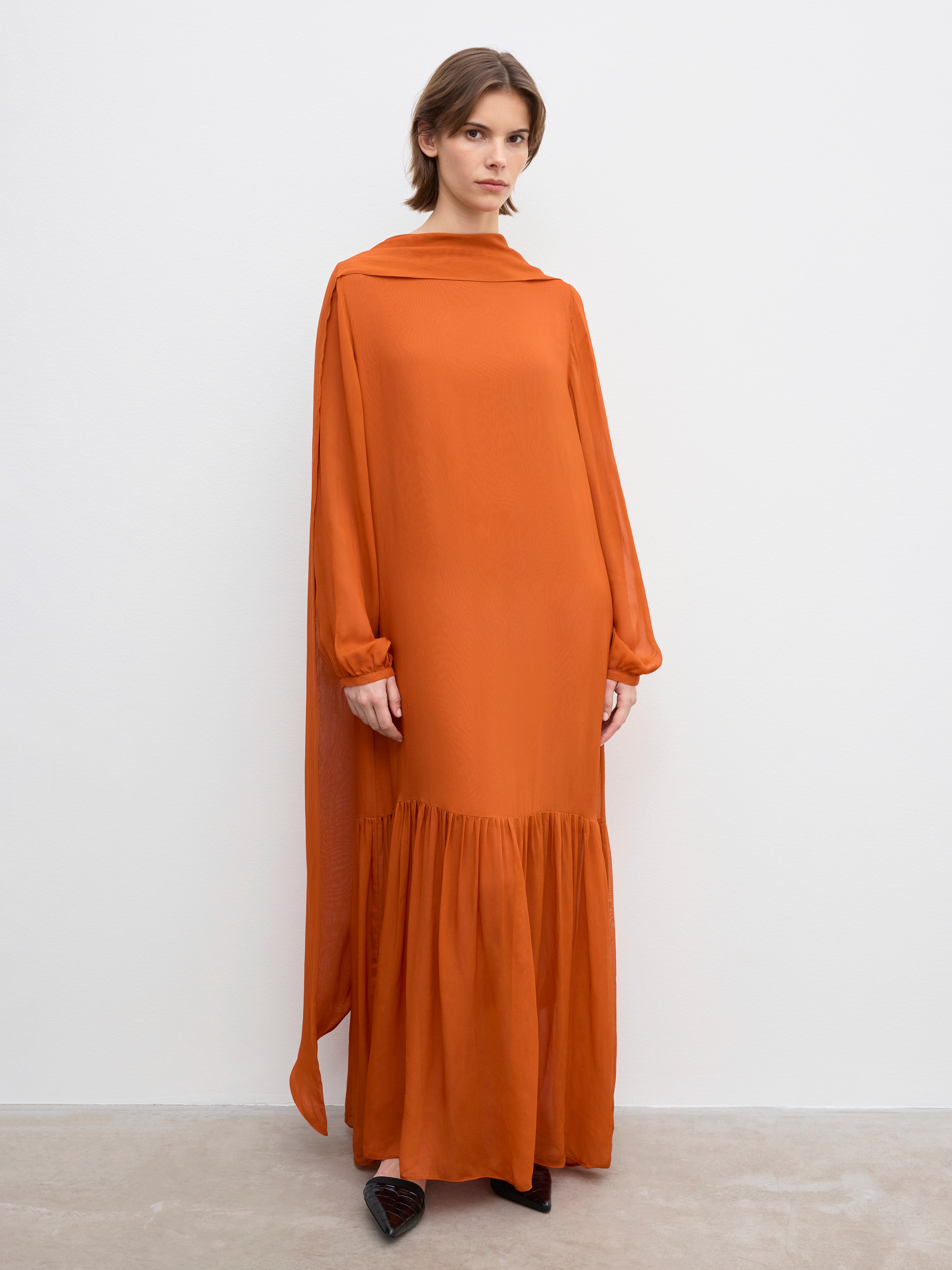orange scarf dress Sunset Somewhere Scarf Mini Dress  VICI