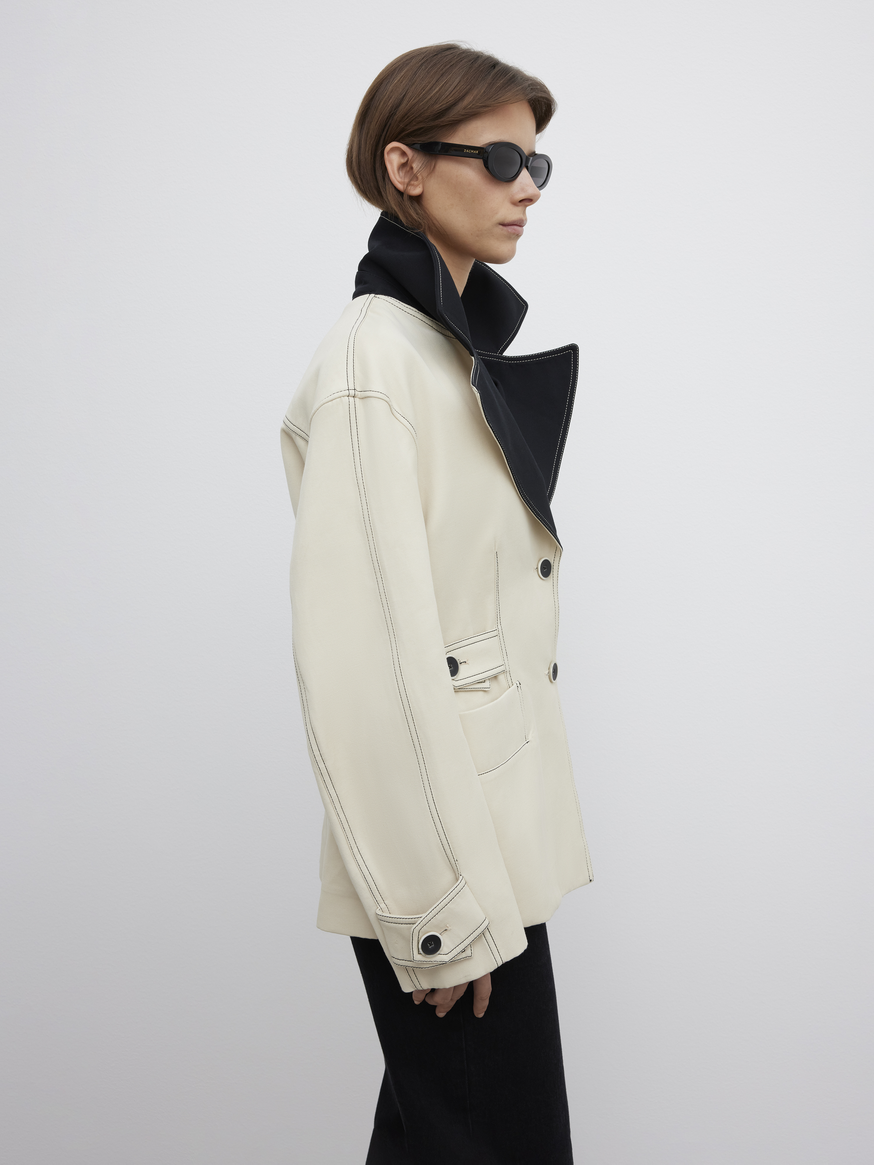 House Of Dagmar Two Tone Jacket In White Black