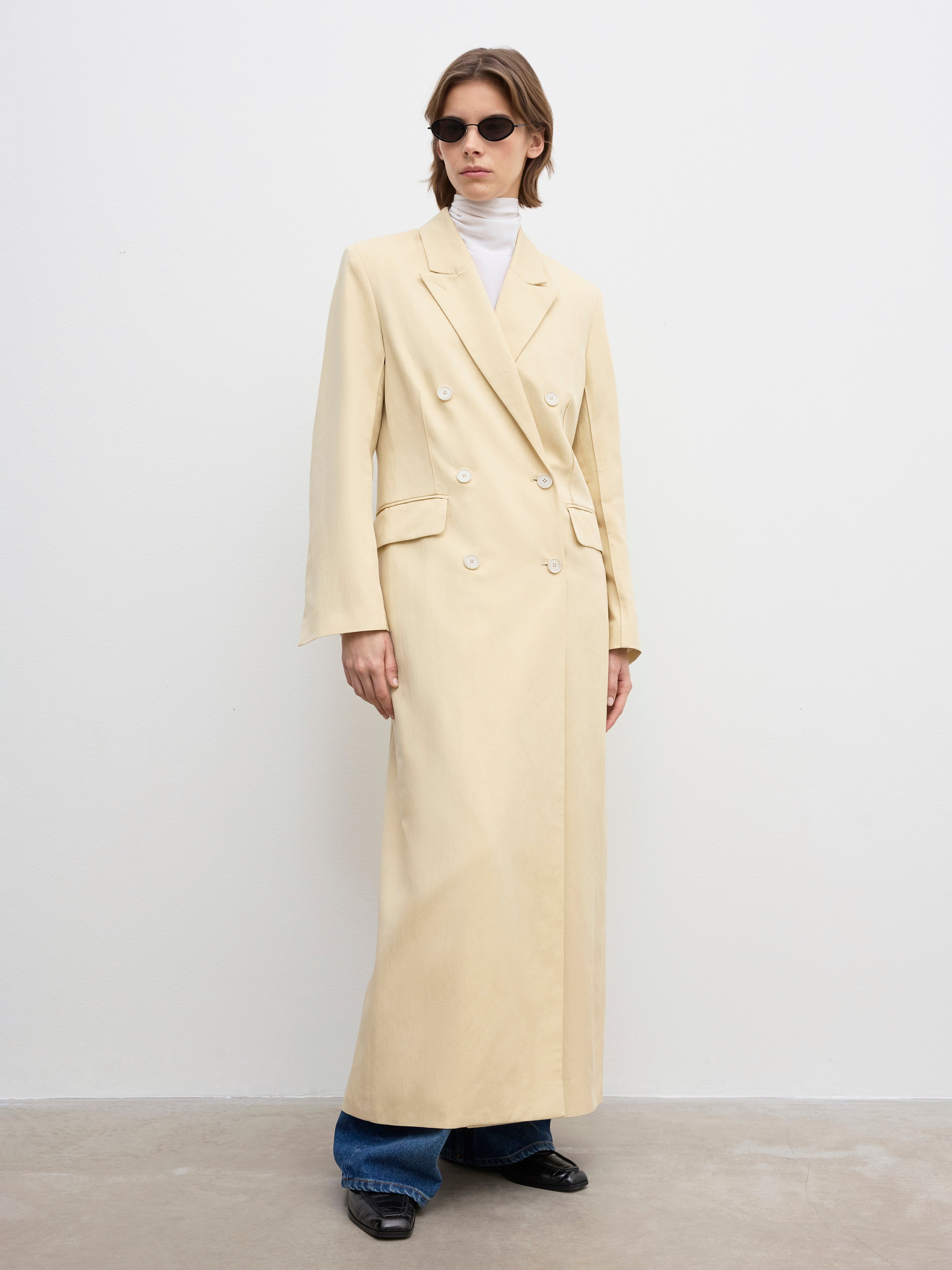 House Of Dagmar Long Db Blazer In Light Sand Beige