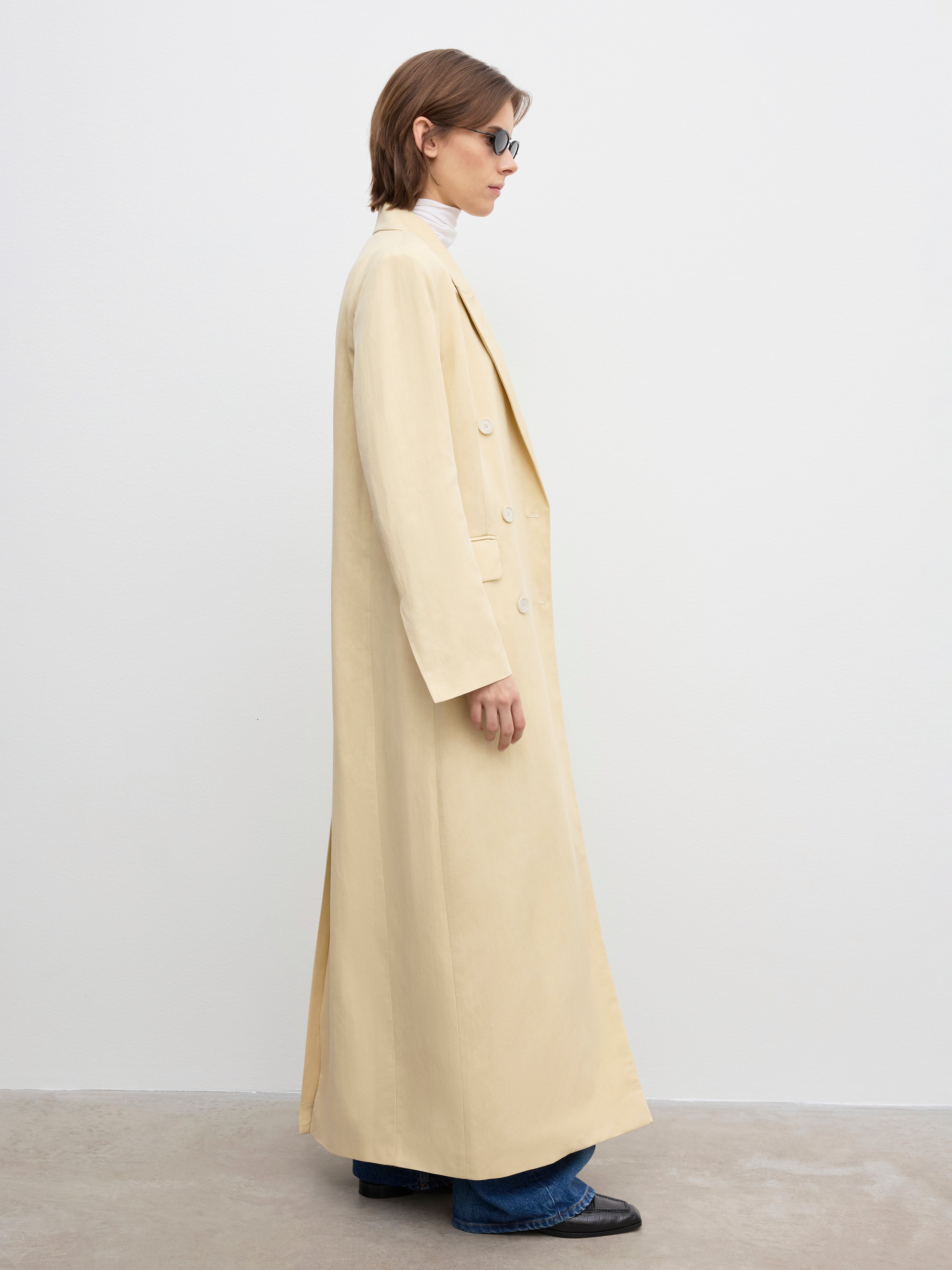 House Of Dagmar Long Db Blazer In Light Sand Beige