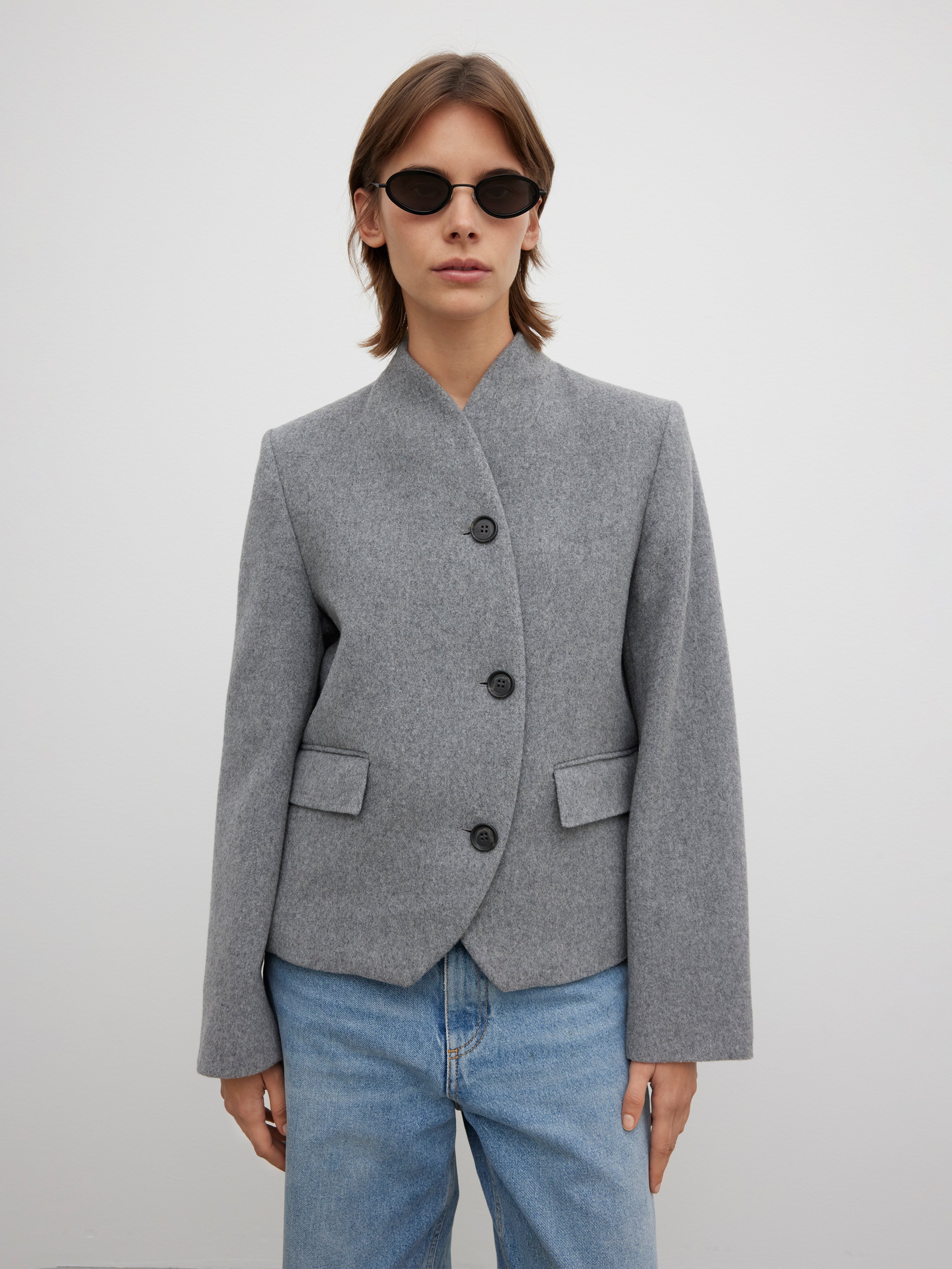 House Of Dagmar Short Curved Jacket In Grey Melange