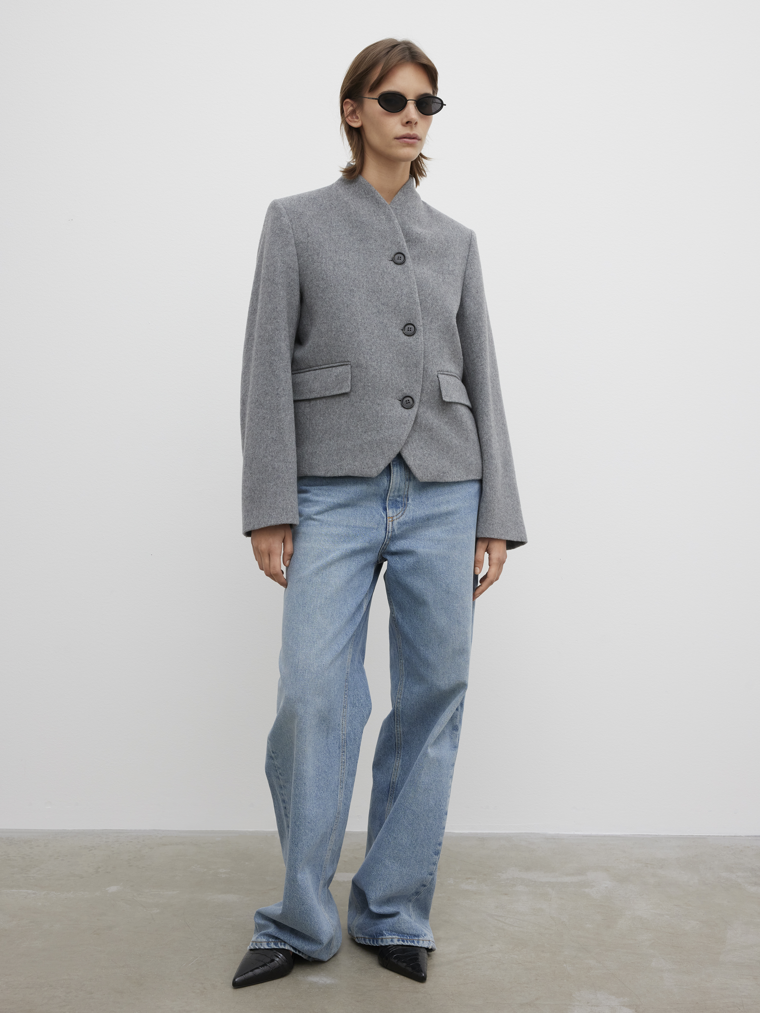 House Of Dagmar Short Curved Jacket In Grey Melange