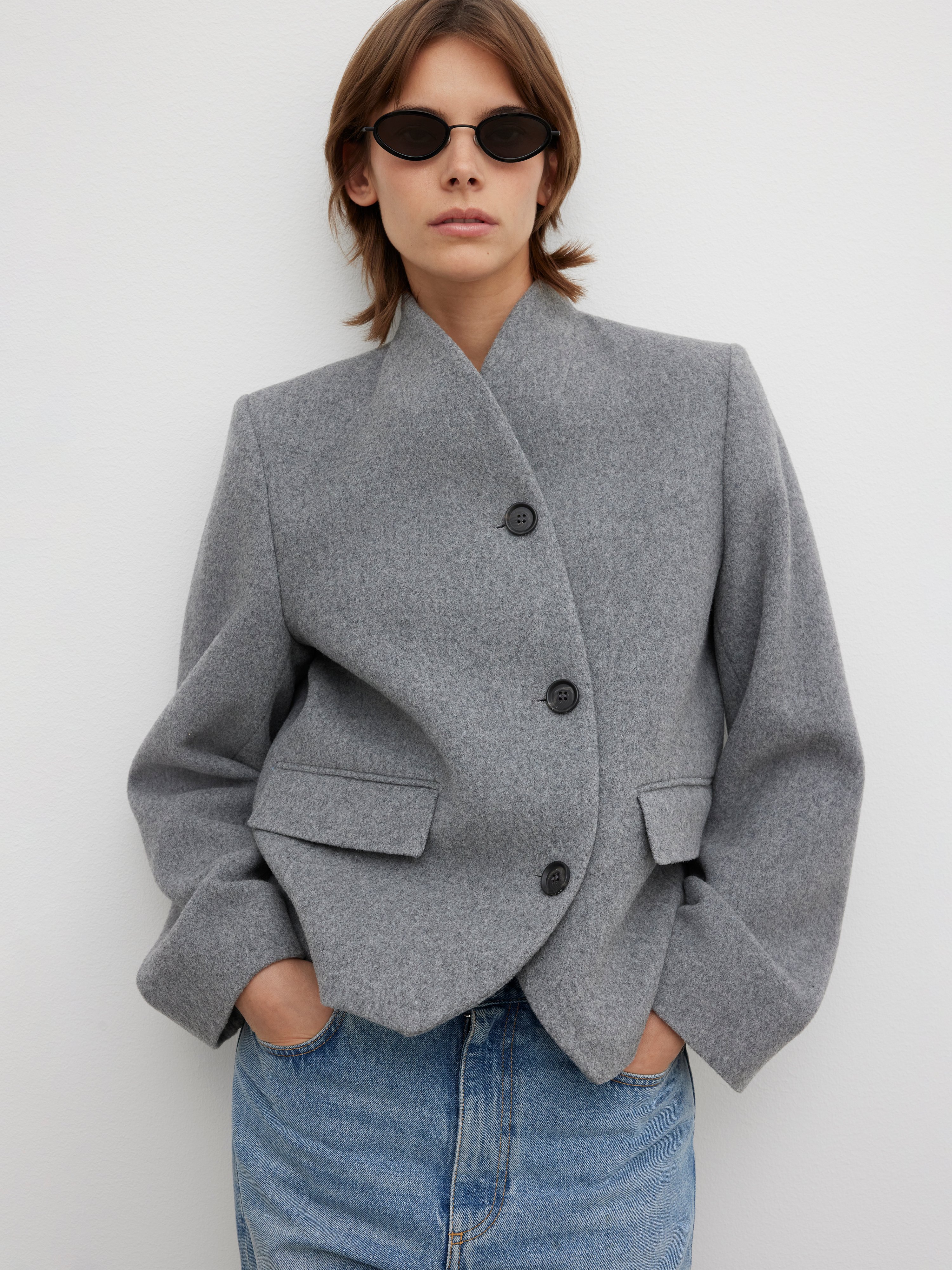 House Of Dagmar Short Curved Jacket In Grey Melange