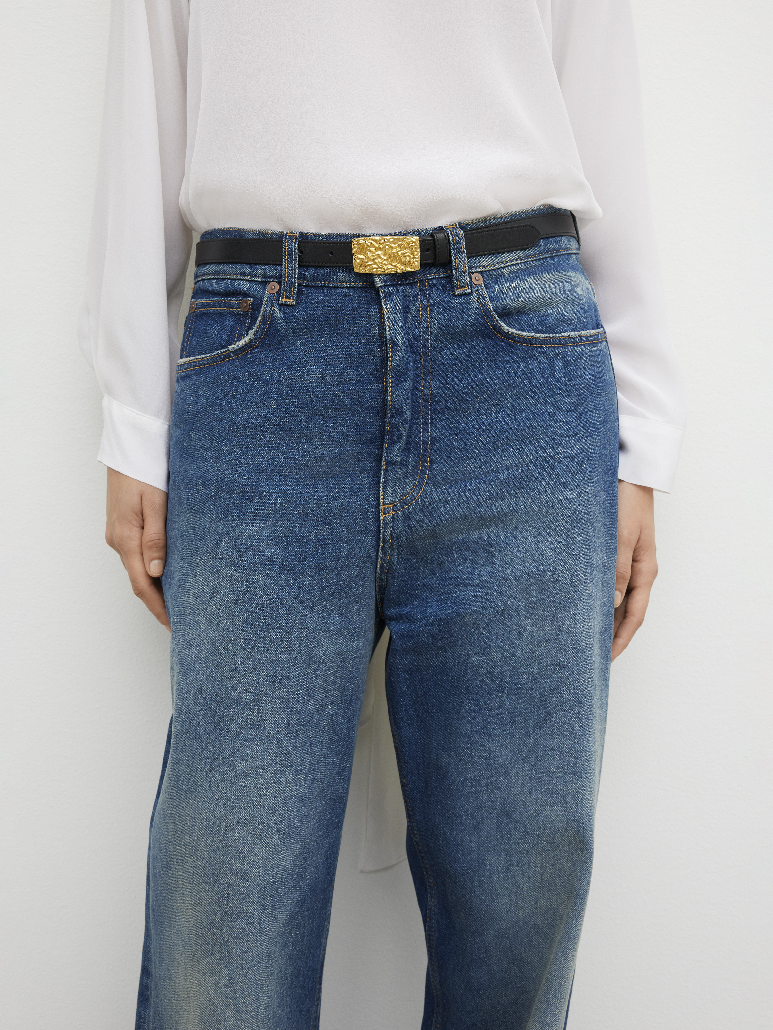 House Of Dagmar Gold Buckle Belt In Black,gold