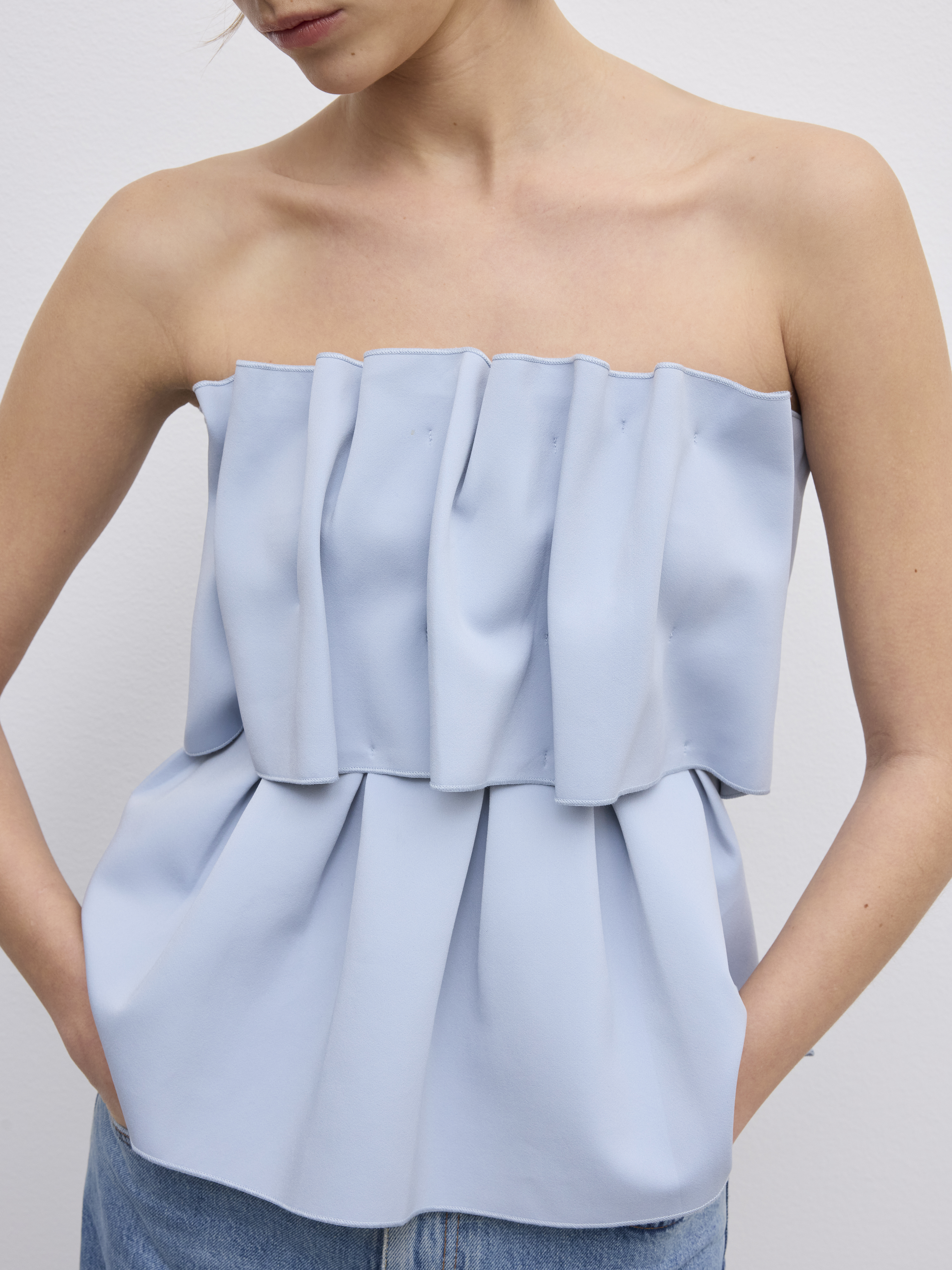 House Of Dagmar Sculpted Tube Top In Dusty Blue