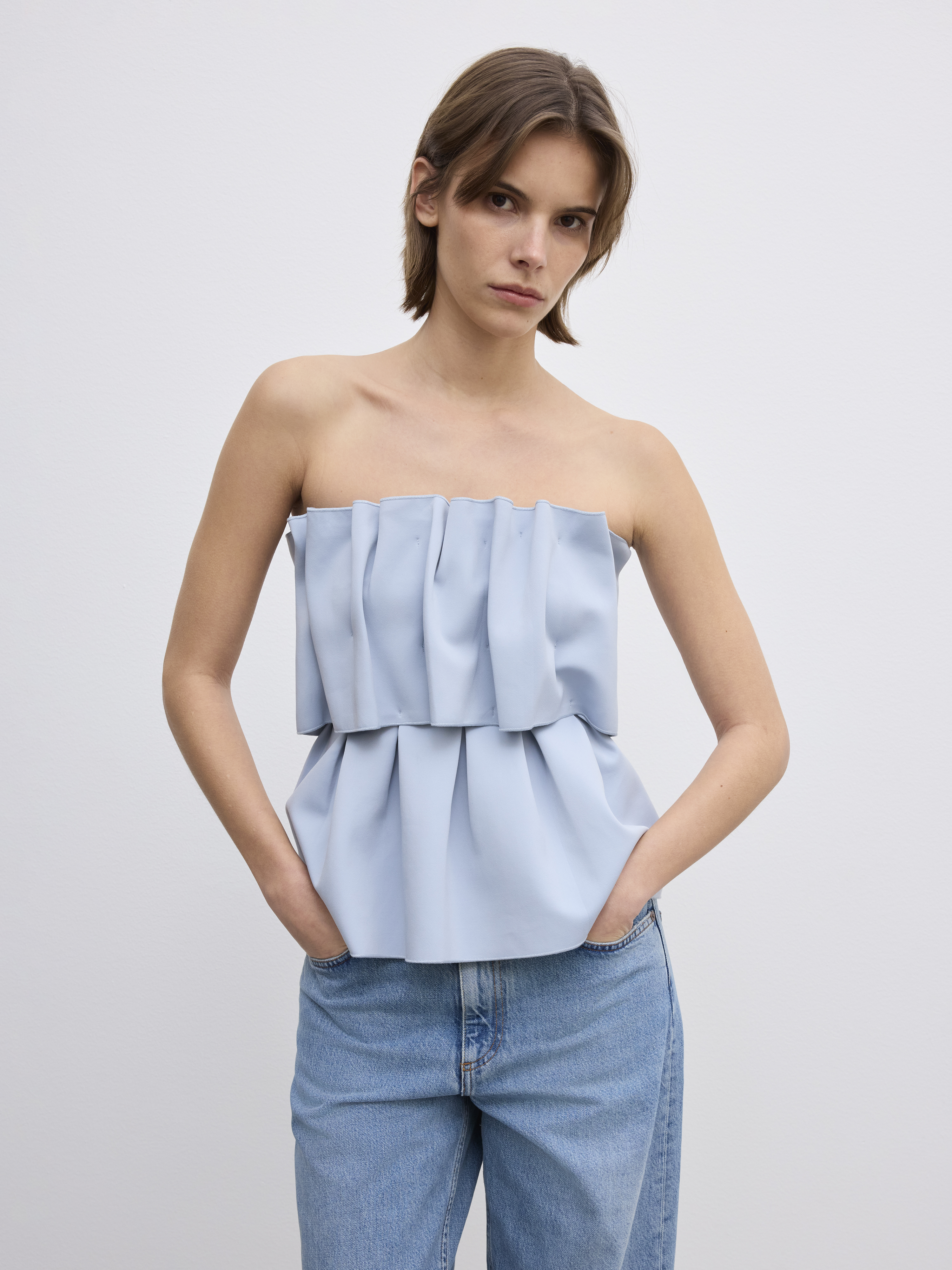 House Of Dagmar Sculpted Tube Top In Dusty Blue