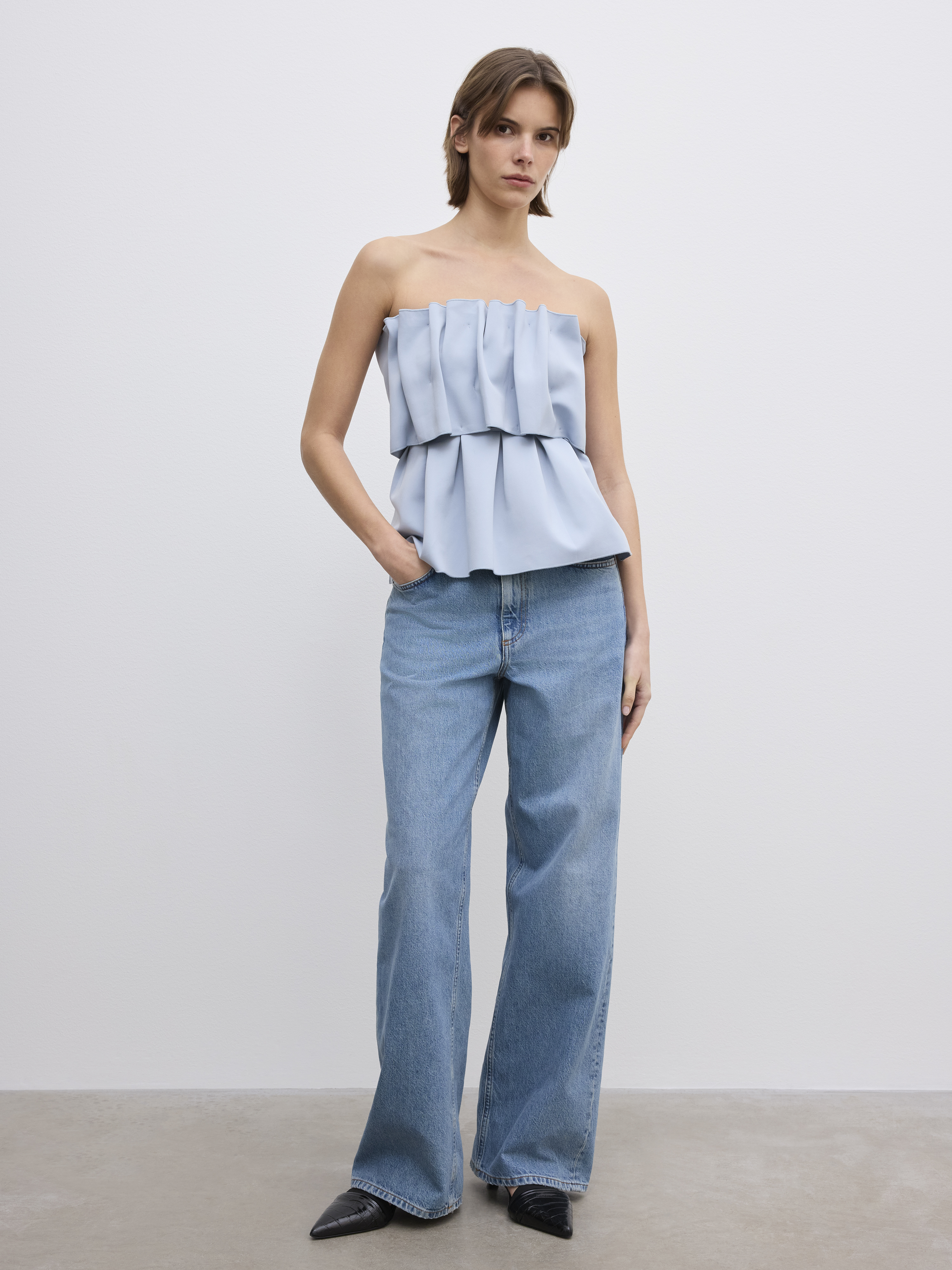 House Of Dagmar Sculpted Tube Top In Dusty Blue