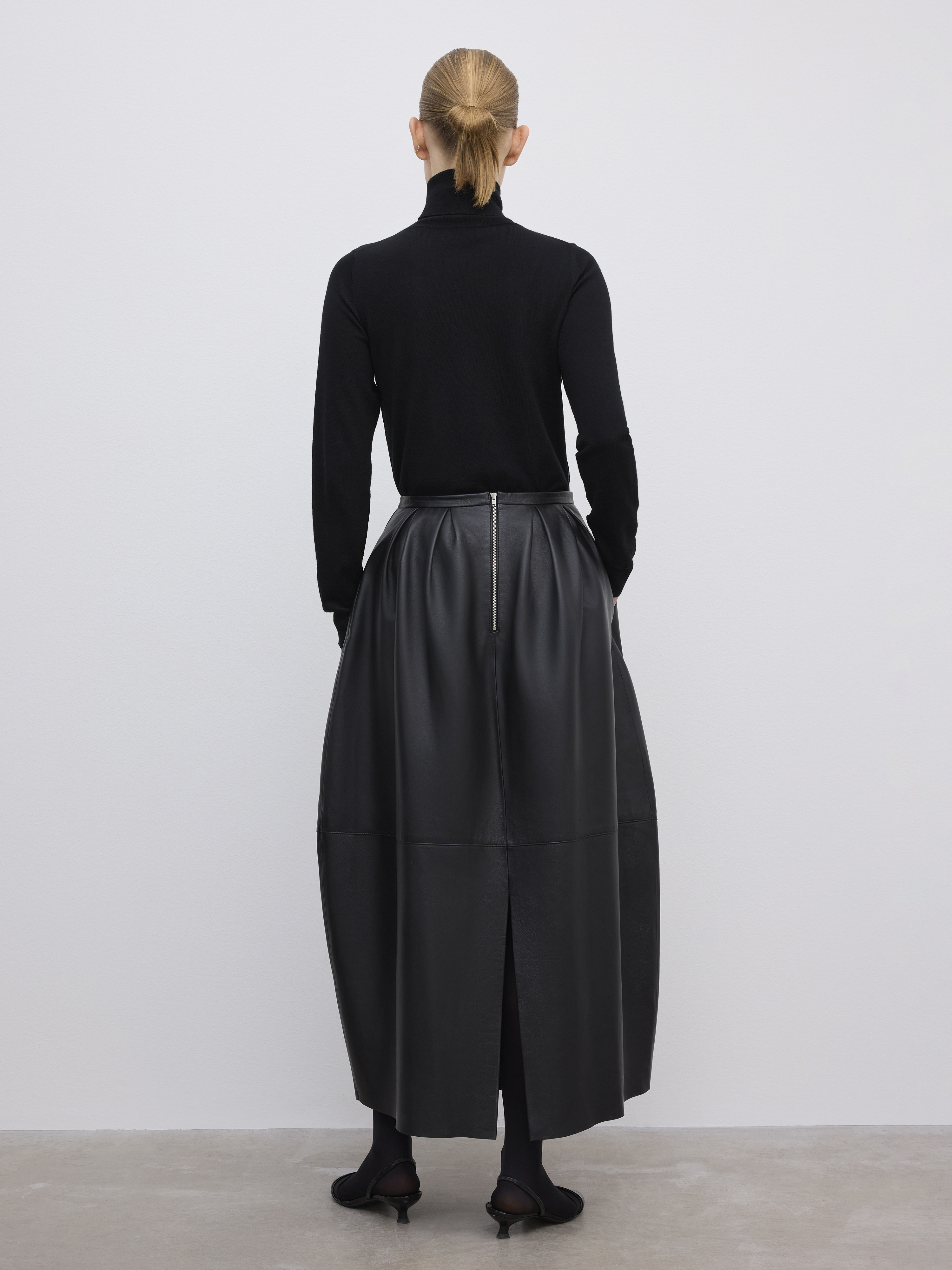 House Of Dagmar Curved Leather Skirt In Black