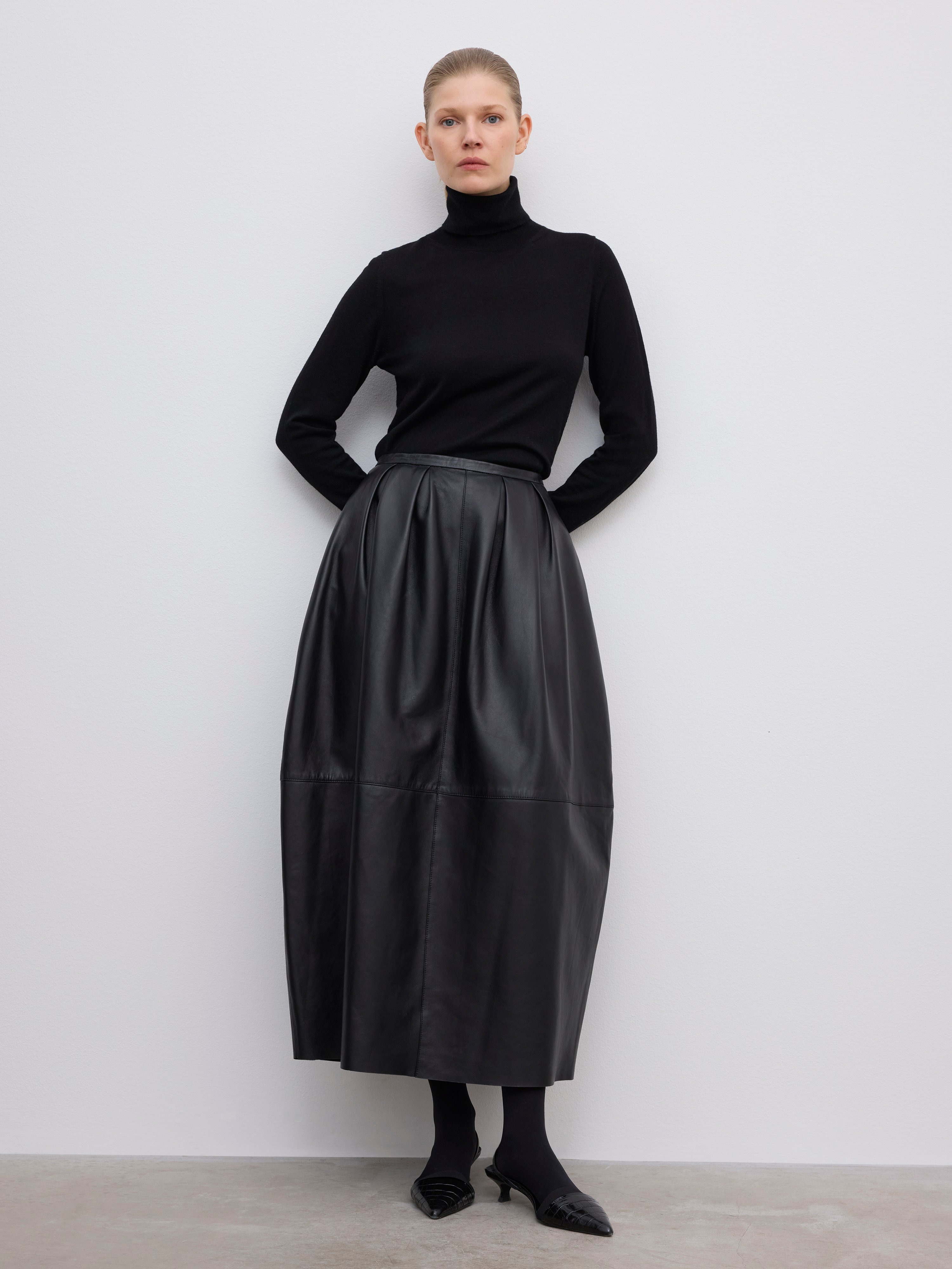 House Of Dagmar Curved Leather Skirt In Black