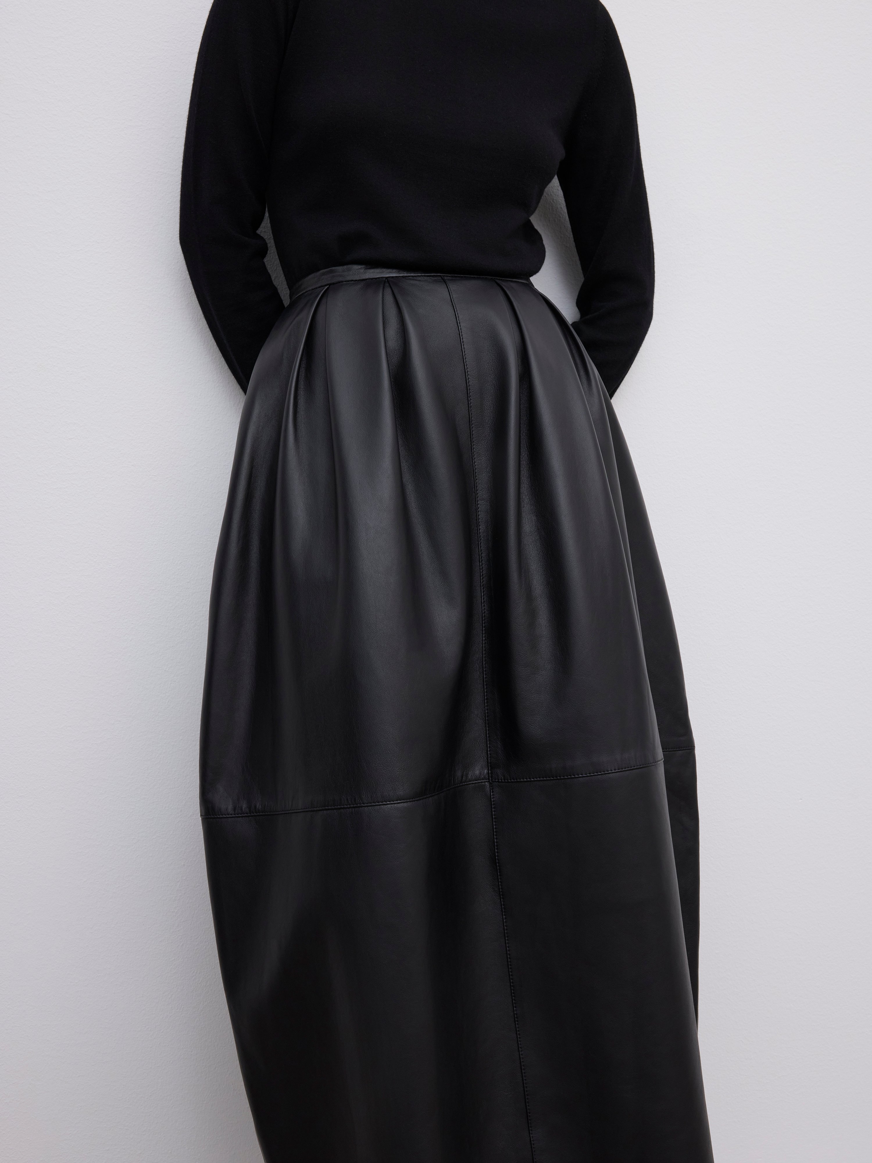 House Of Dagmar Curved Leather Skirt In Black