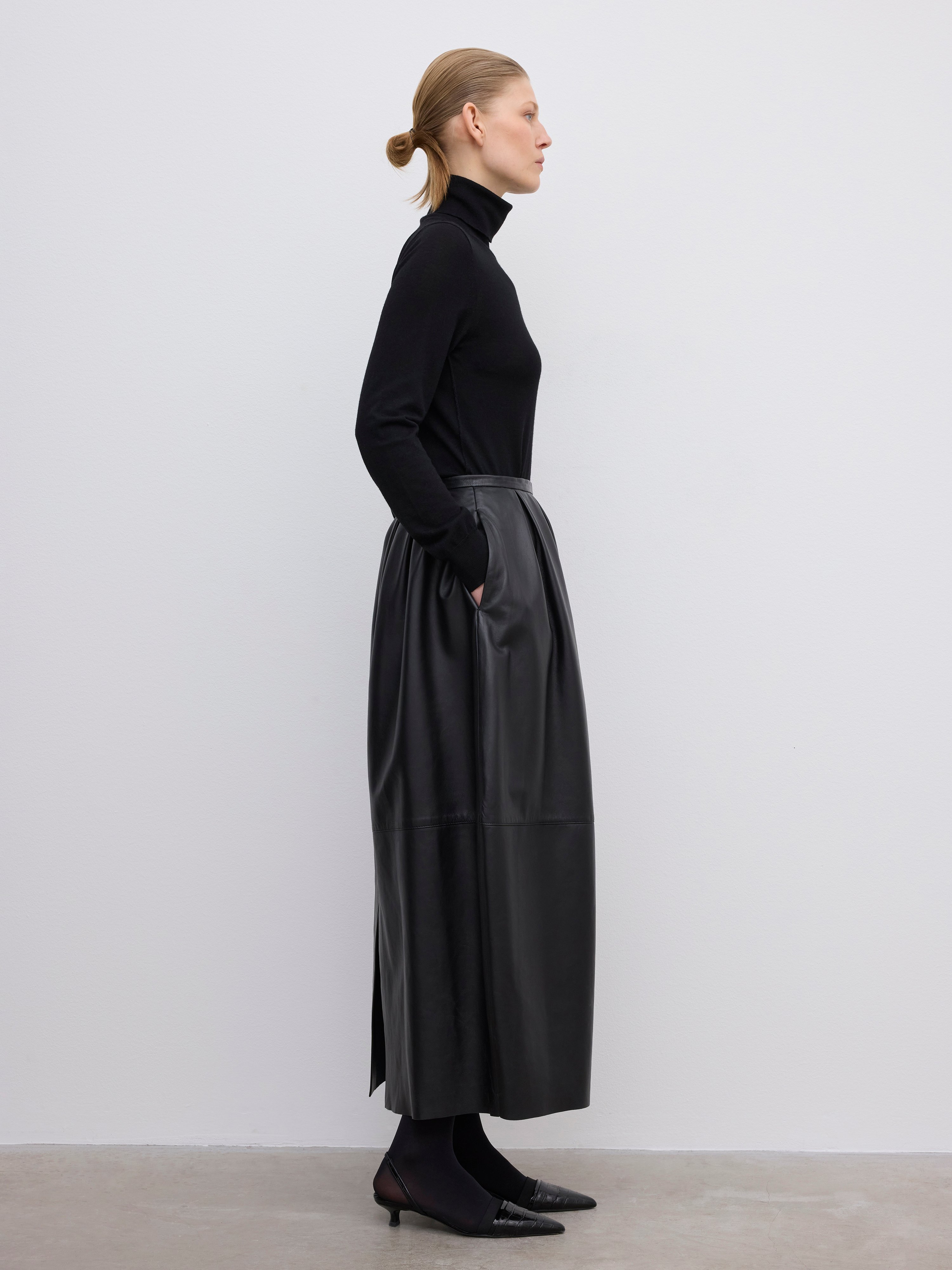 House Of Dagmar Curved Leather Skirt In Black
