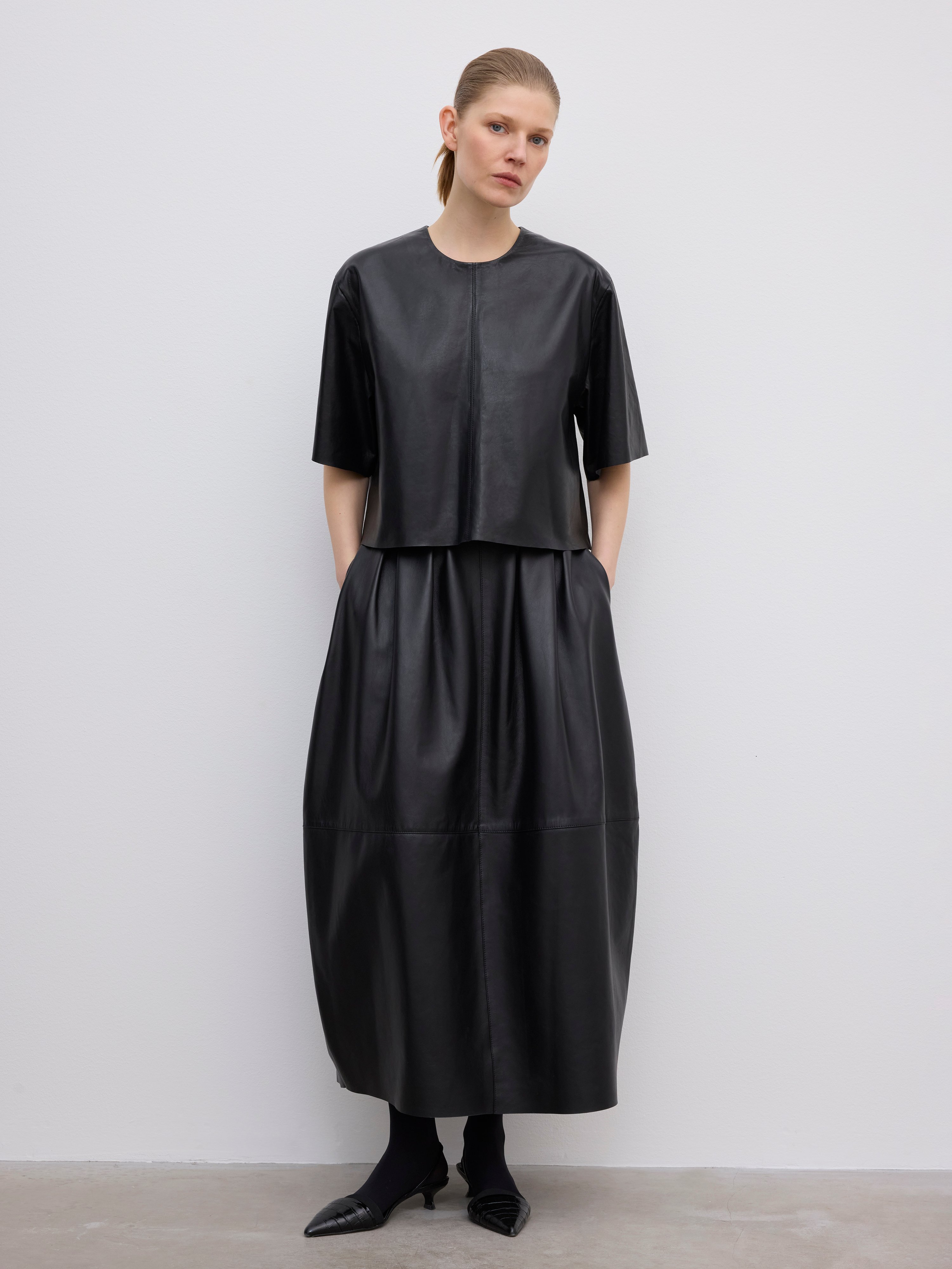 House Of Dagmar Leather T-shirt Top In Black