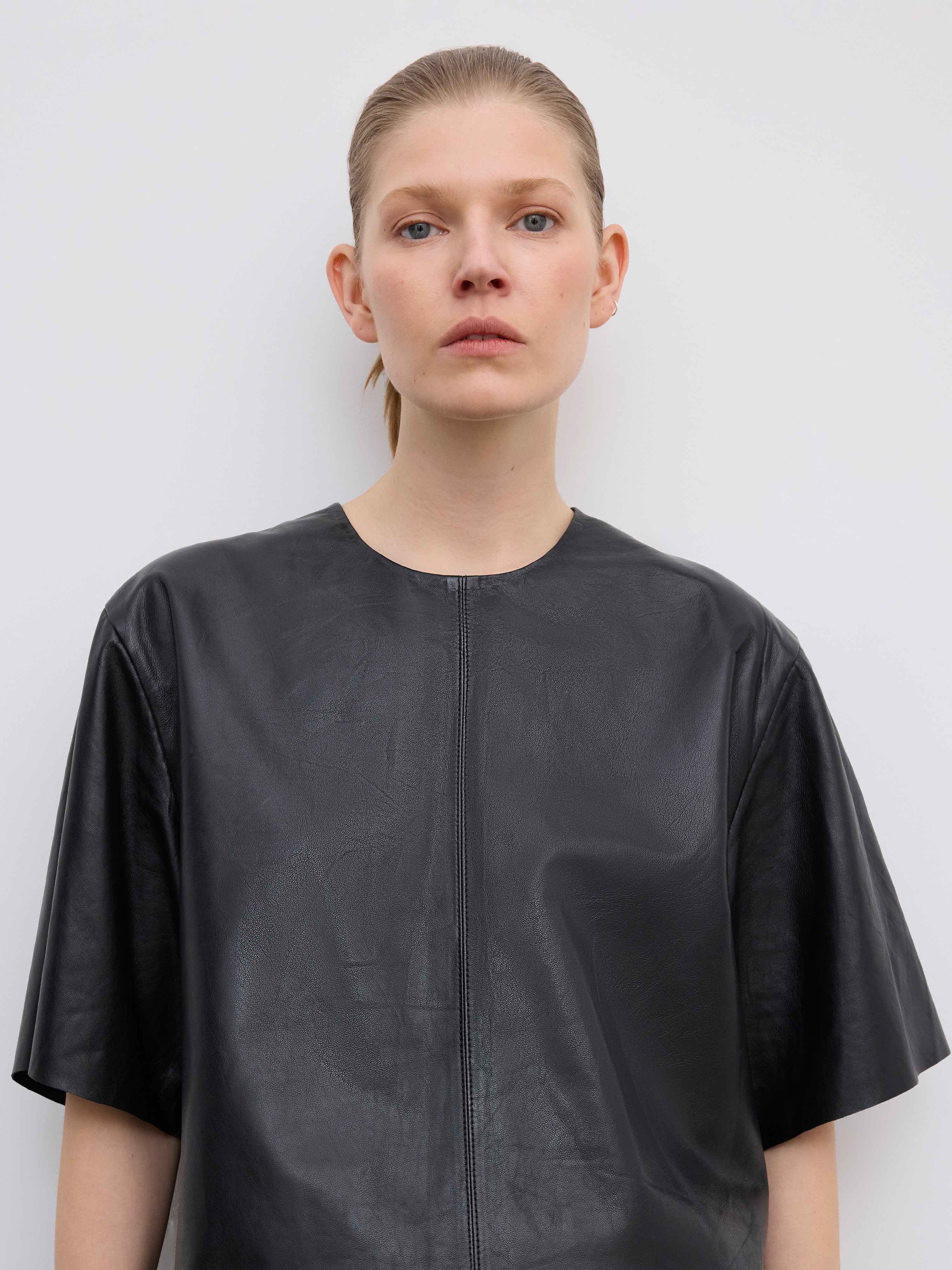 House Of Dagmar Leather T-shirt Top In Black