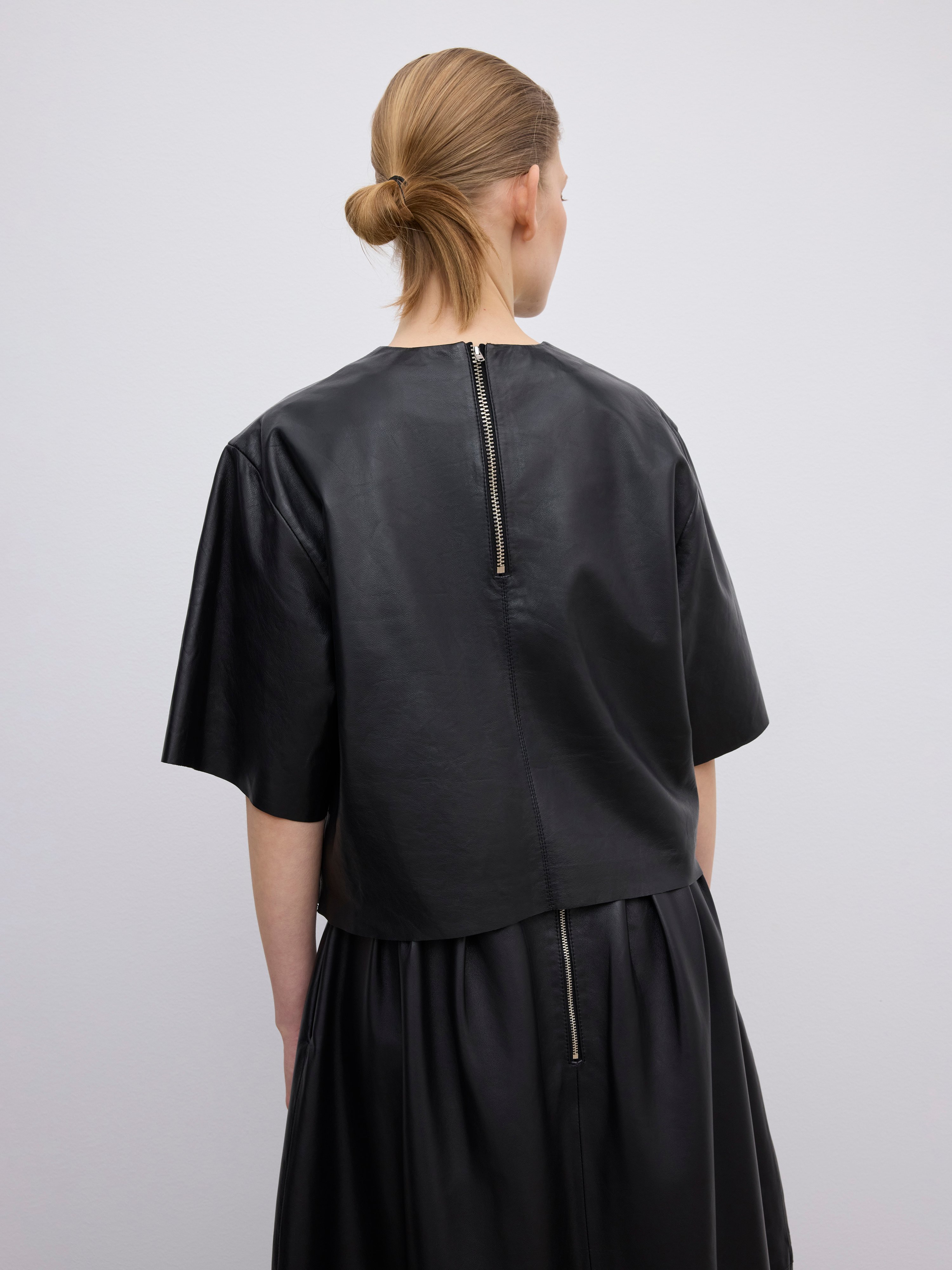 House Of Dagmar Leather T-shirt Top In Black