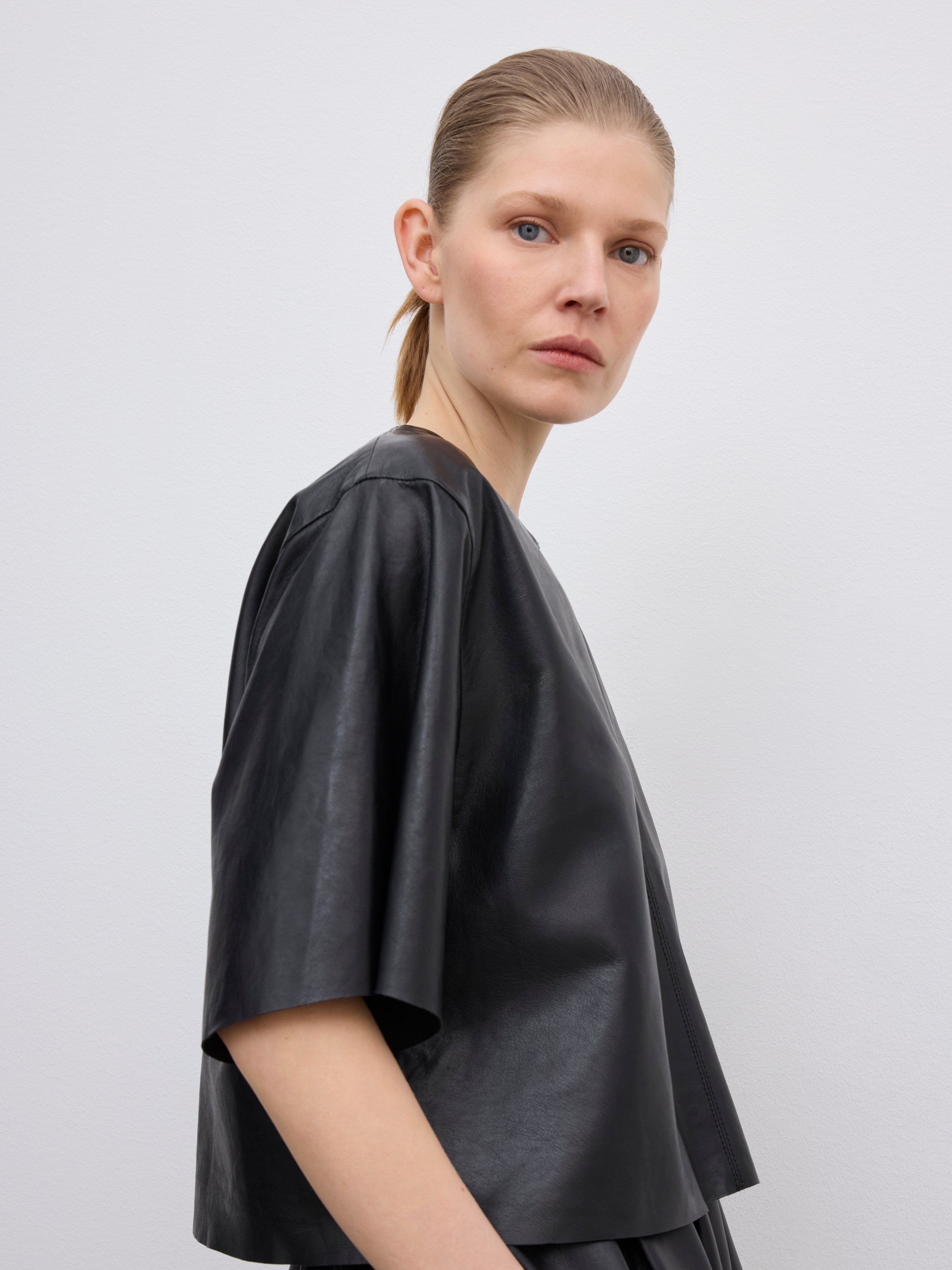 House Of Dagmar Leather T-shirt Top In Black