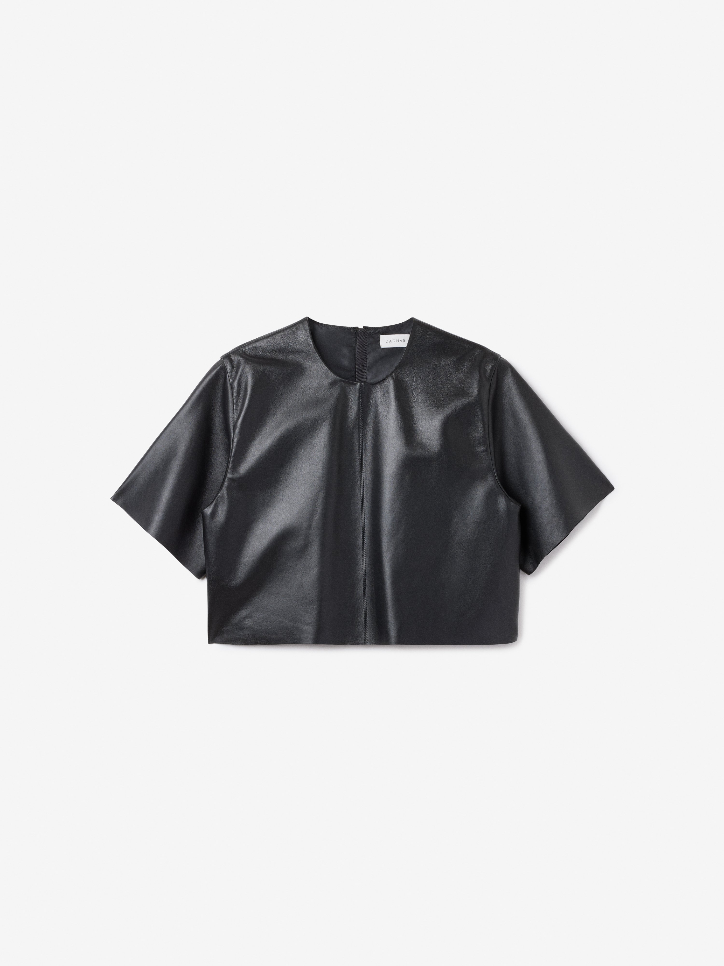 House Of Dagmar Leather T-shirt Top In Black