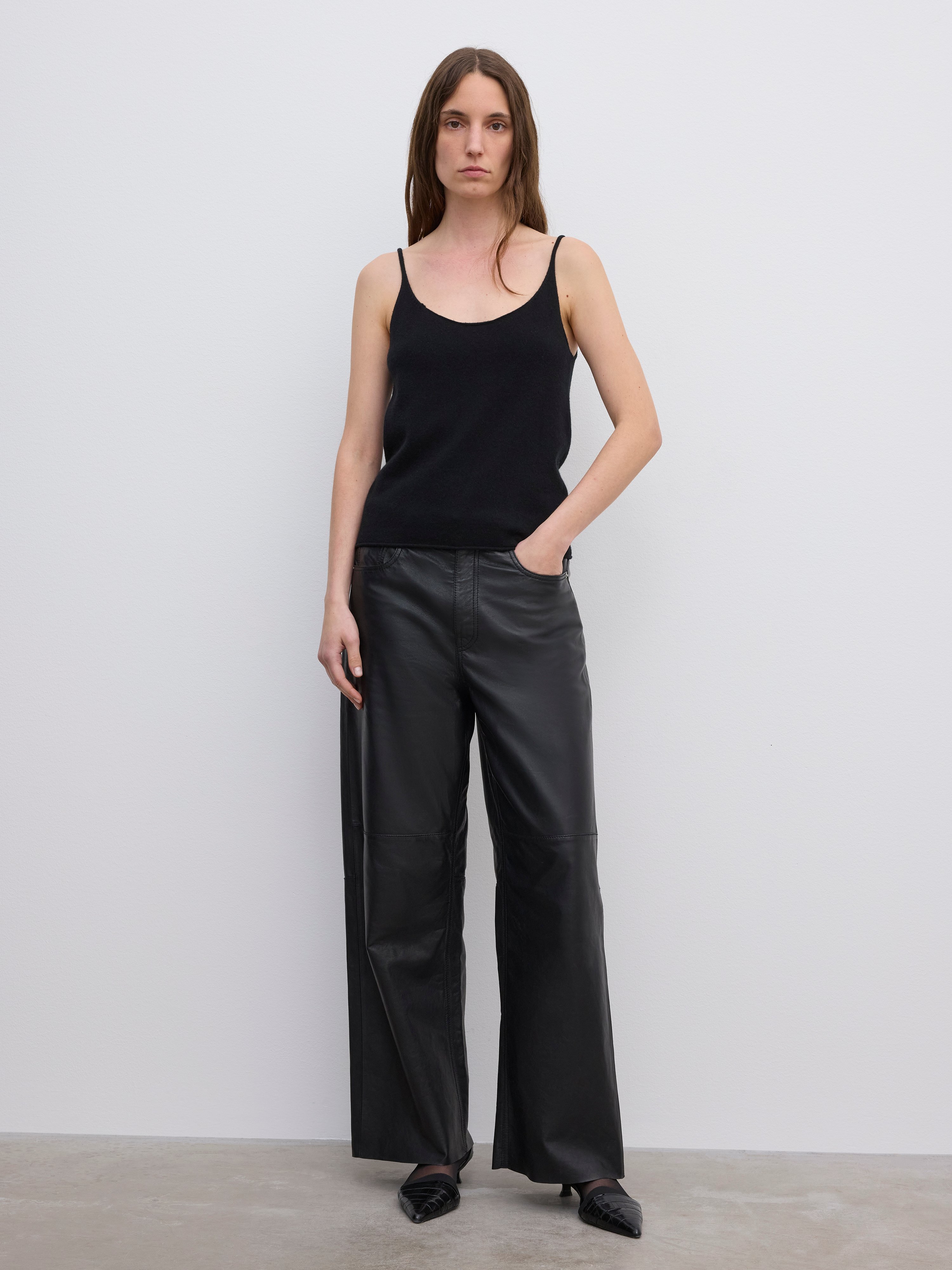 House Of Dagmar Knitted Strap Top In Black