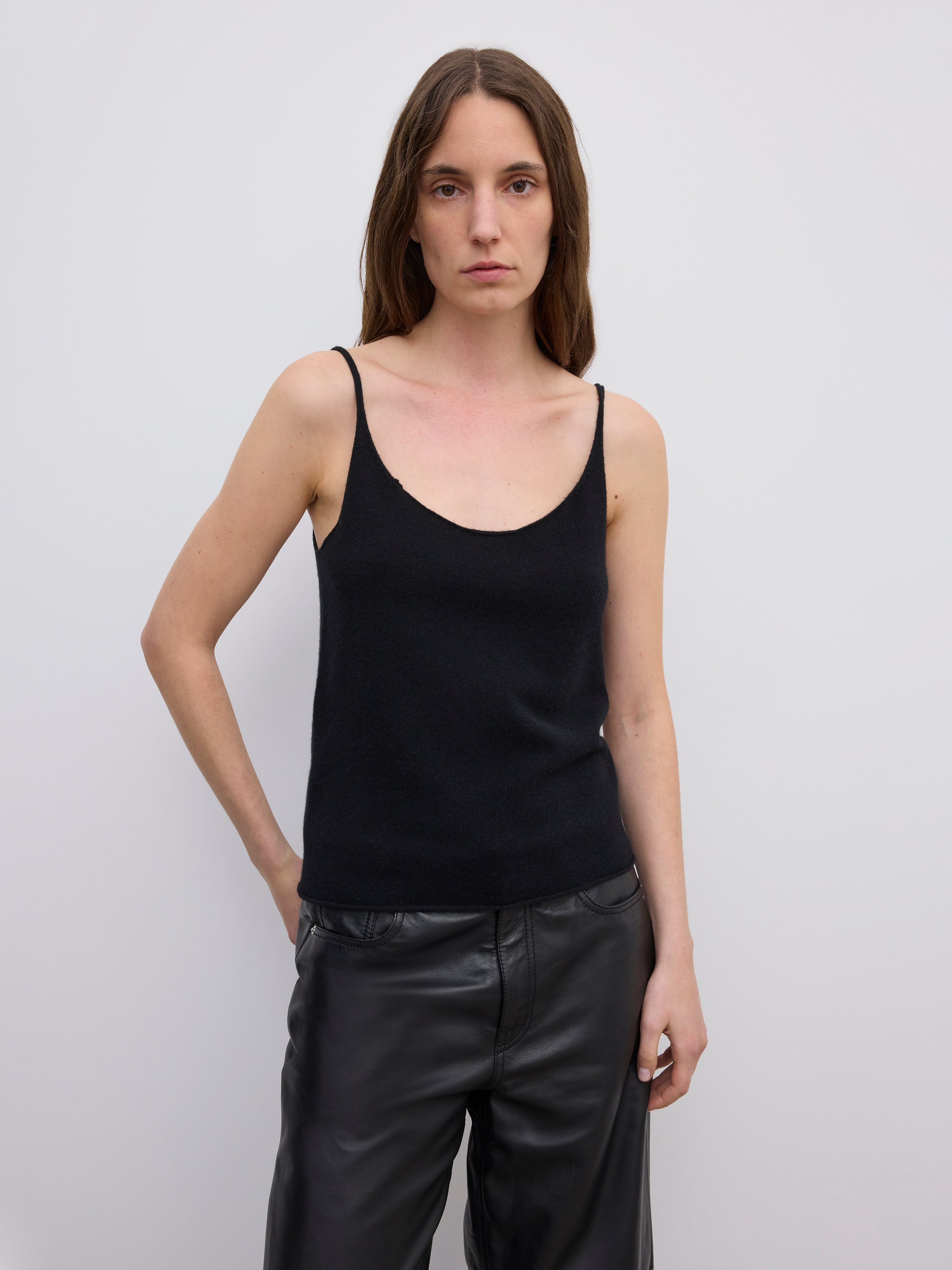 House Of Dagmar Knitted Strap Top In Black