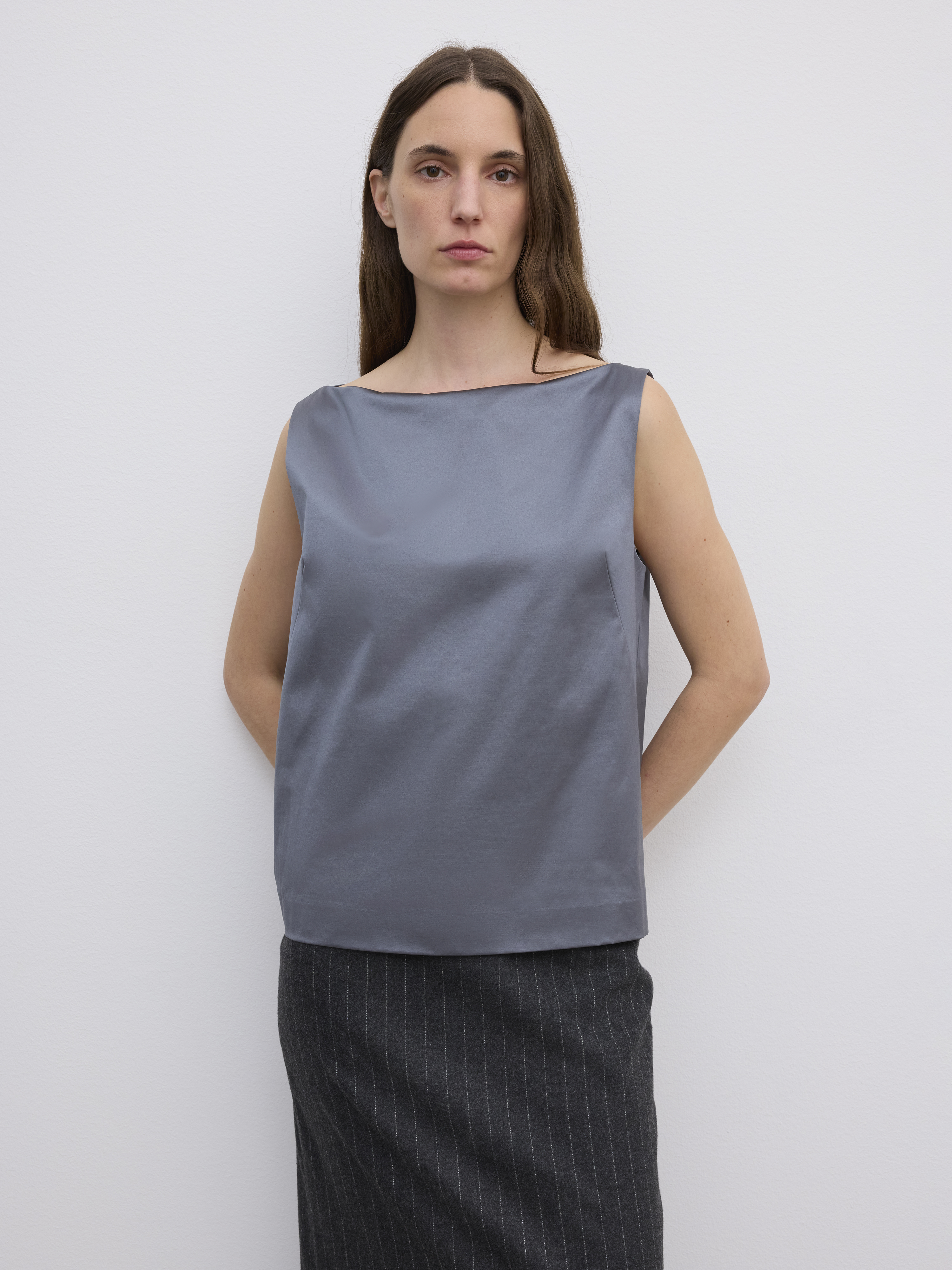 House Of Dagmar Woven Sq Neck Top In Gray